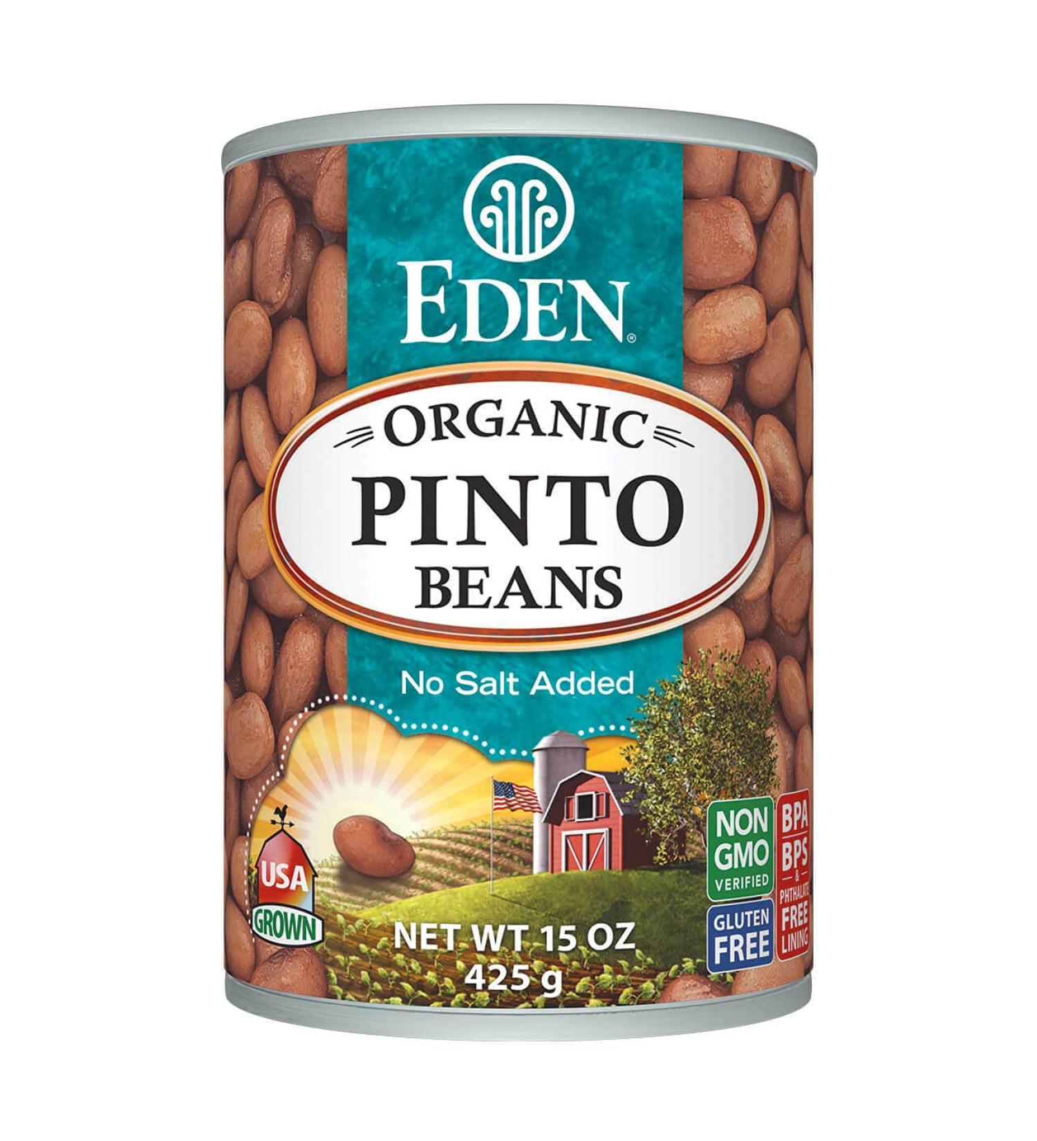Eden Organic Pinto Beans 15 oz Can - No Salt, Non-GMO, Gluten Free, Vegan, Kosher, U.S. Grown - Heat and Serve, Macrobiotic - Frijol Pinto - Buy Online on GoSupps.com