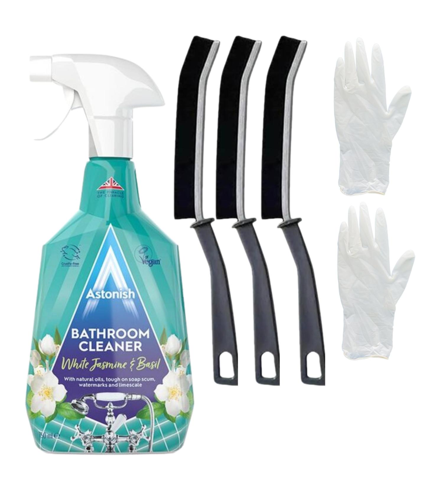 Bathroom Cleaner Spray Cleaning Set - Bundle Includes Astonish Bathroom Spray 750ml And Pack of 3 Crevice Cleaning Brushes - Removes Dirt In Hard to Reach Places and Restores a Bathroom Shine - Buy Online on GoSupps.com