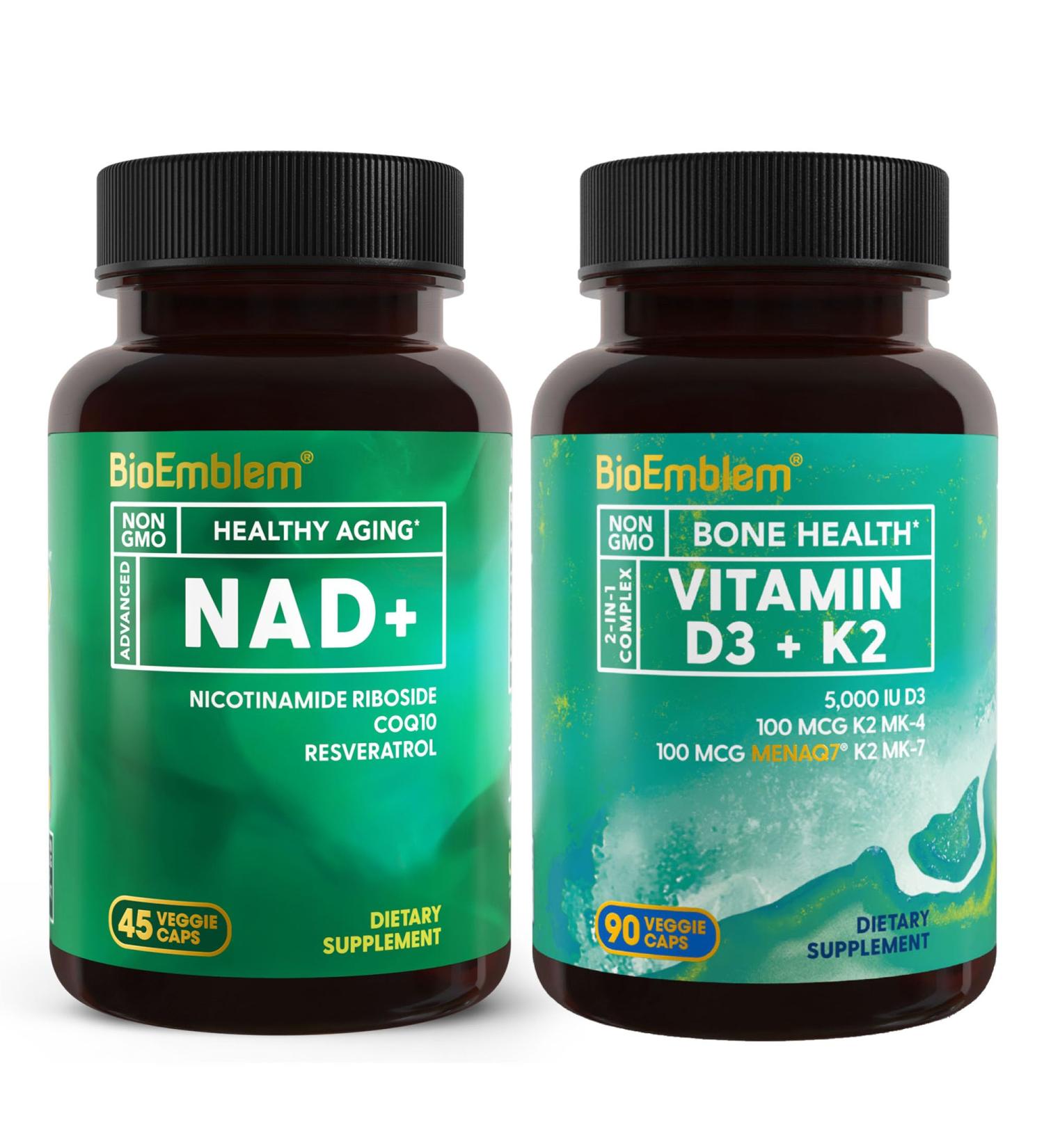 BioEmblem Vitamin D3 K2 Capsules (5000IU and 200mcg) and NAD+ Supplement - Buy Online on GoSupps.com