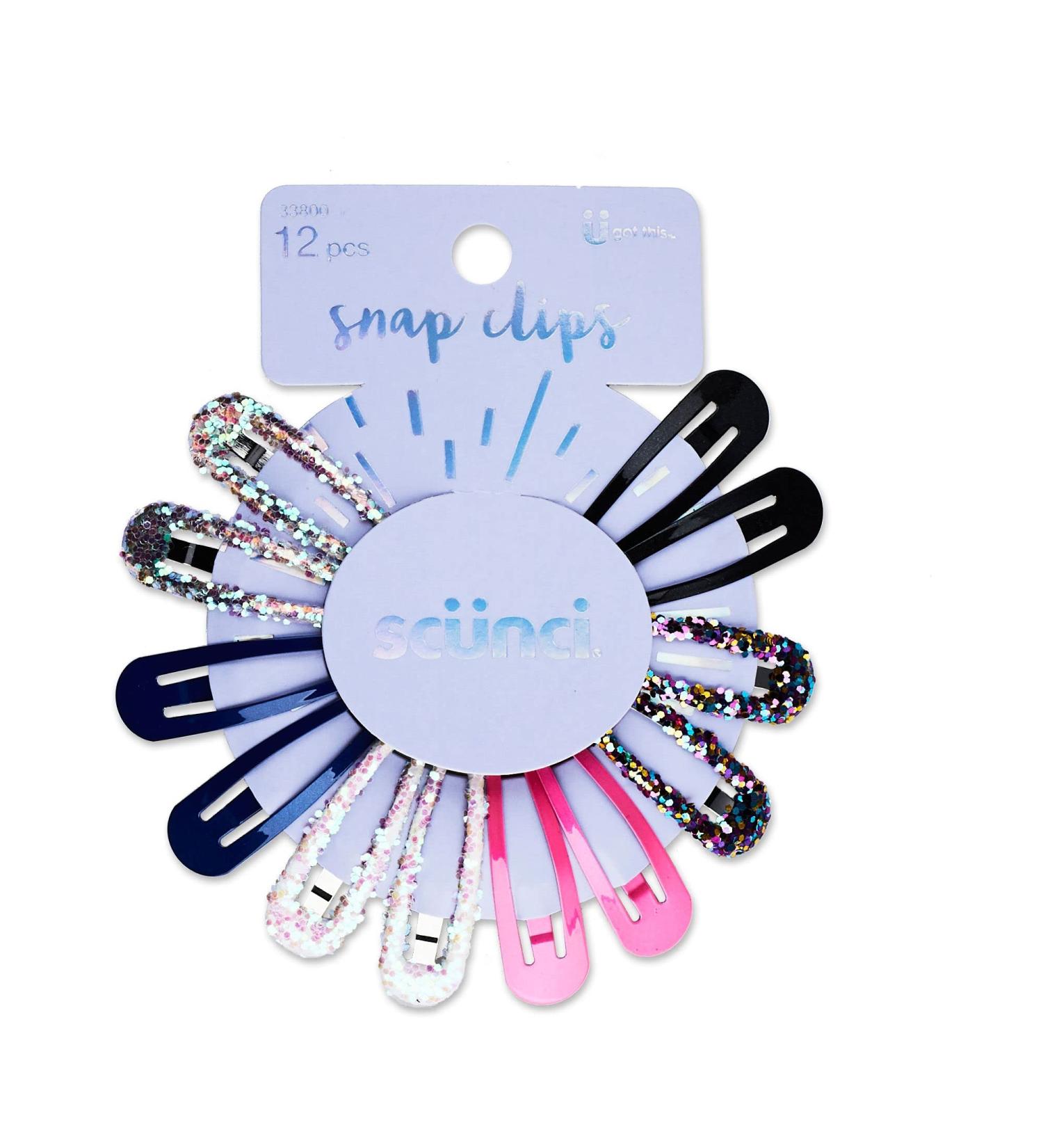 Scunci Chunky Glitter & Solid Snap Clips - 12-Pack - Buy Online on GoSupps.com