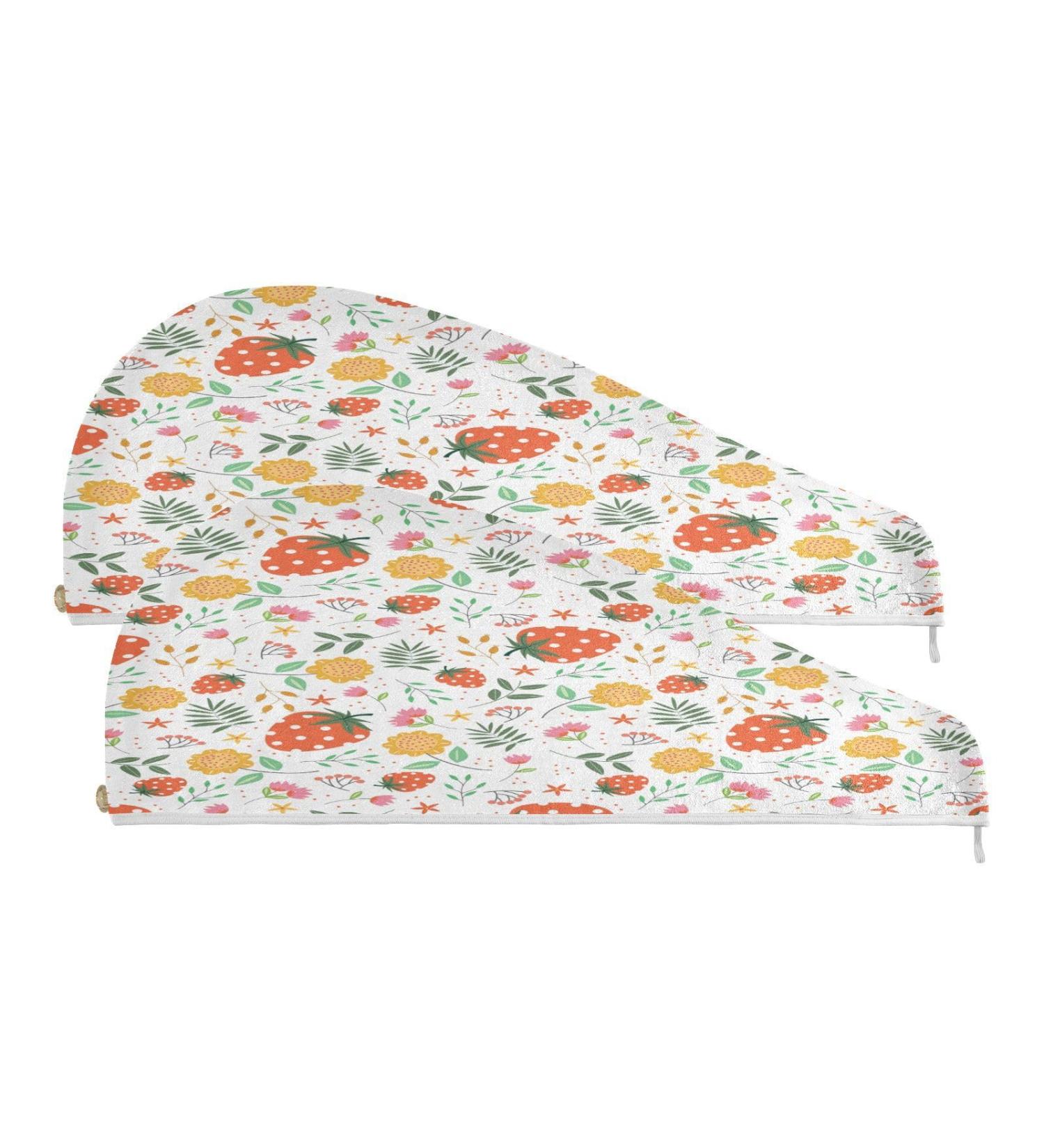 Strawberry Flowers Dry Hair Cap Set | 2 Piece Quick Drying Towel & Button Headband | Super Absorbent & Comfortable - Buy Online on GoSupps.com