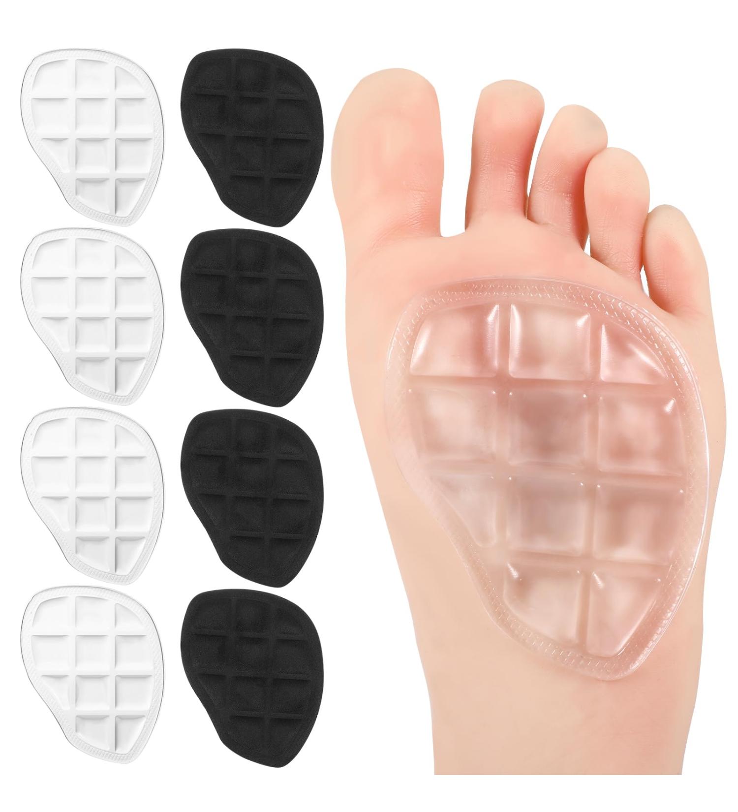 4 Pairs Metatarsal Pads for Women - Anti-Sliding Forefoot Cushions for Open Toe Shoes | Ball of Foot & Heel Inserts for All-Day Comfort & Pain Relief (Clear & Black - Buy Online on GoSupps.com