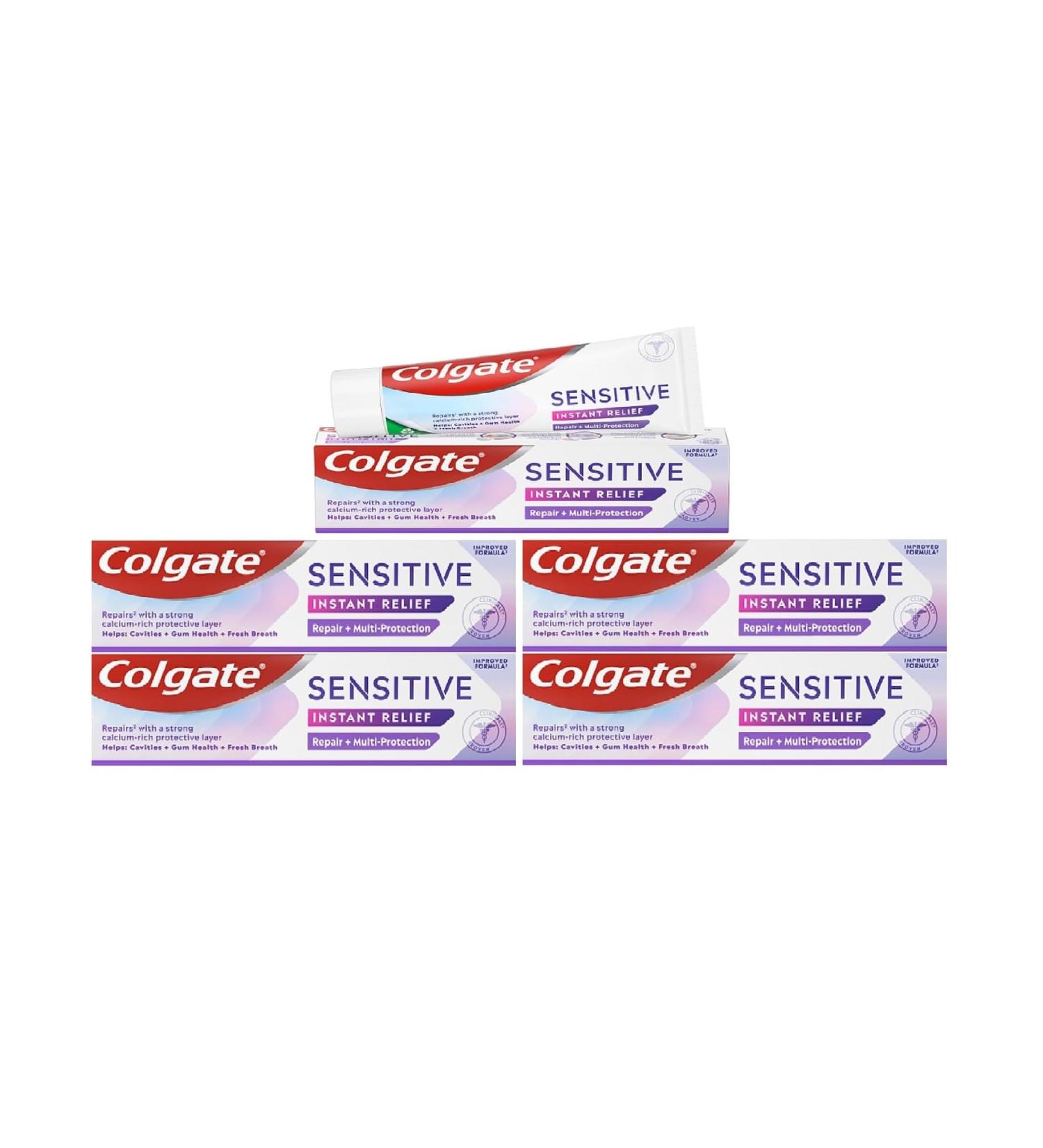 COLGATE Colgate Sensitive Instant Relief Repair + Multi Protection Toothpaste 75ml Pack of 5 Instantly blocks pain Prevents sensitivity Gently removes stains (5 x 75ml) - Buy Online on GoSupps.com