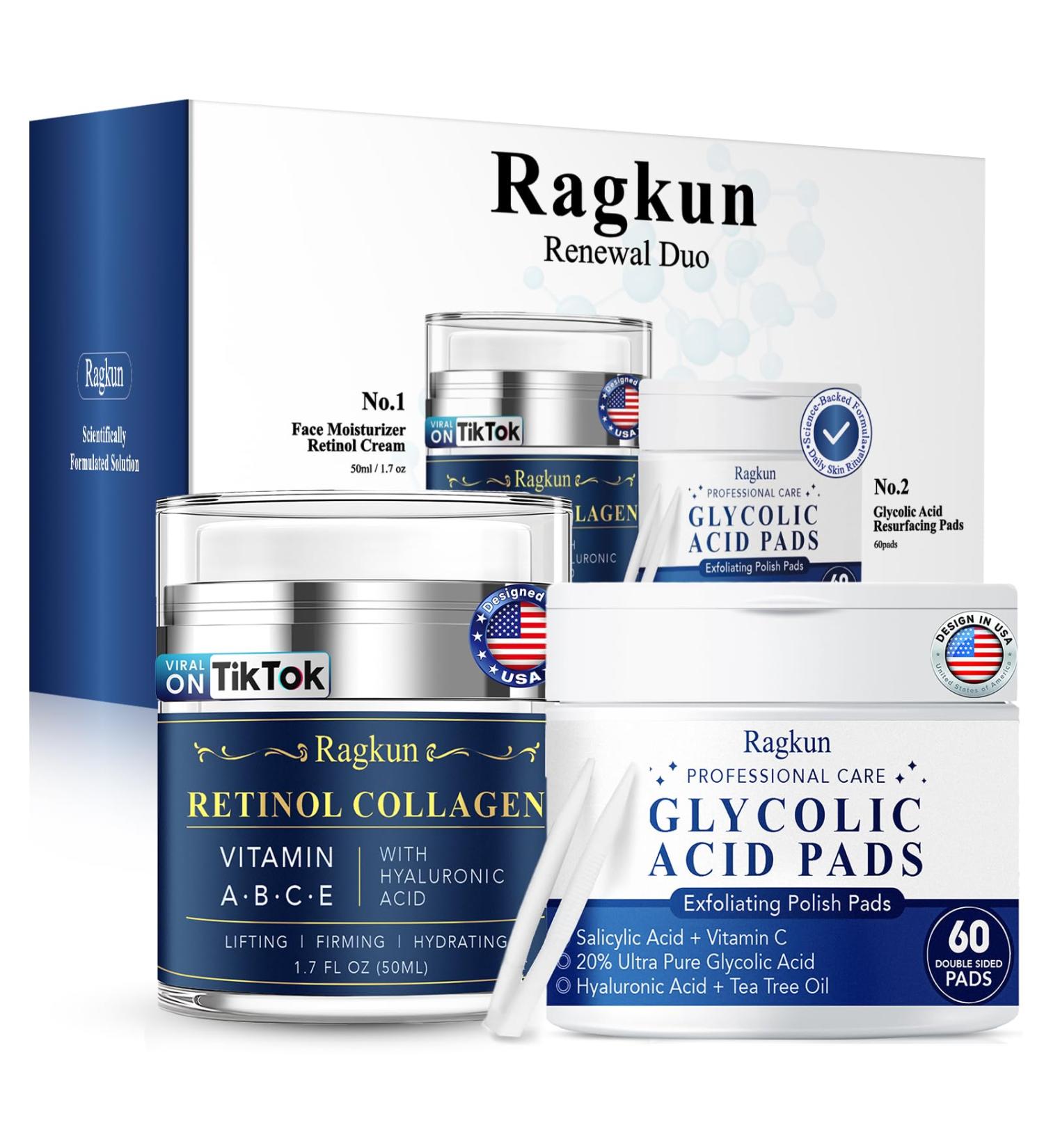 Retinol Cream for Face Collagen Neck Creams for Tightening and Firming Anti Aging Day & Night Facial Moisturizer for Women & Men Instant Face Lift Wrinkle Cream 1.7 fl. oz with Glycolic Acid Pads - Buy Online on GoSupps.com