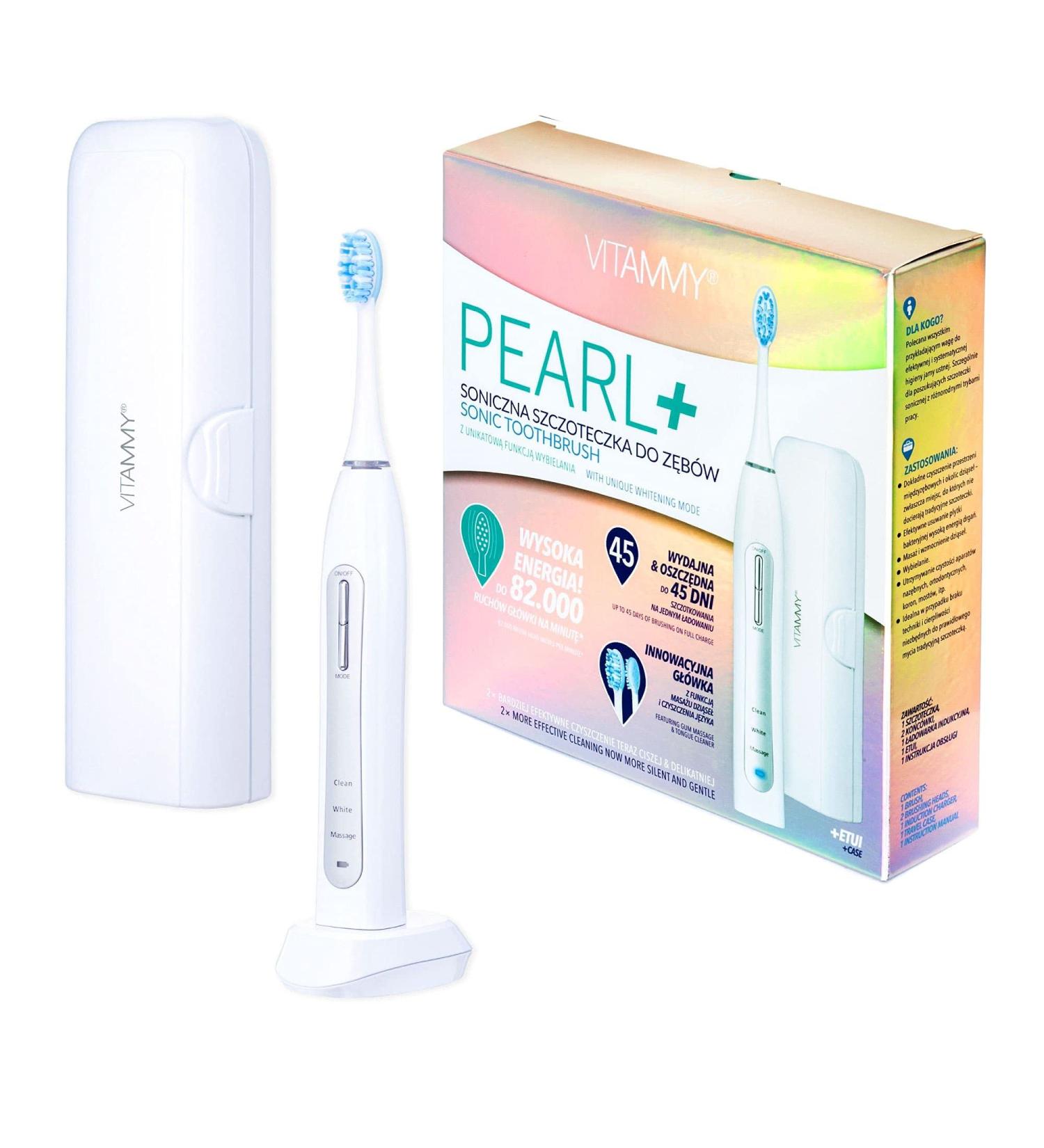 VITAMMY Pearl + White Sonic Toothbrush - Cleans Whitens & Massages for a Brilliant Smile | International Shipping Available - Buy Online on GoSupps.com