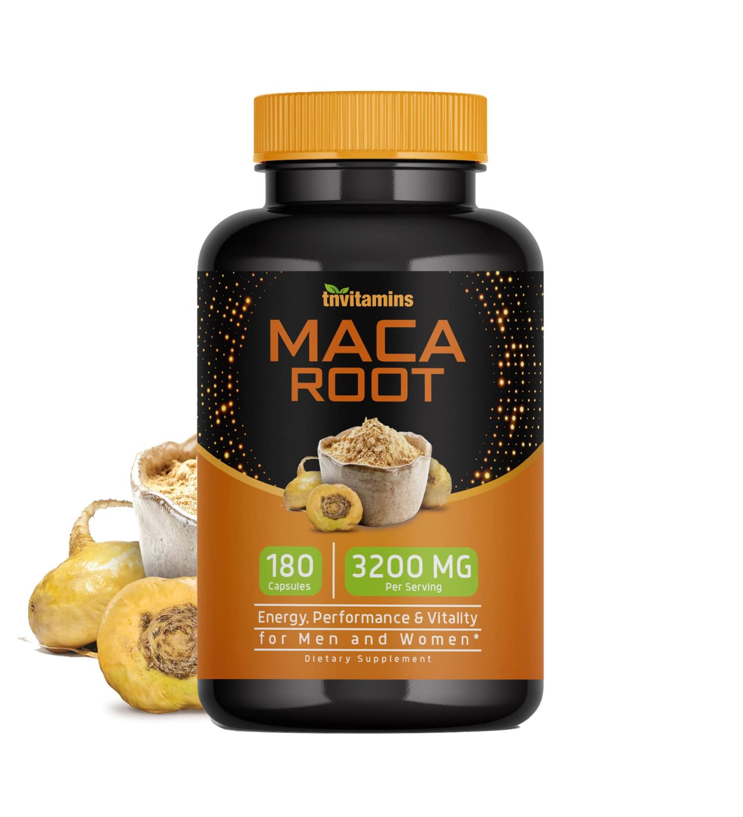 TnVitamins Maca Root Capsules 3200mg - 180 Capsules | Peruvian Maca Extract for Women & Men | High Potency Maca Pills - Non-GMO - Buy Online on GoSupps.com