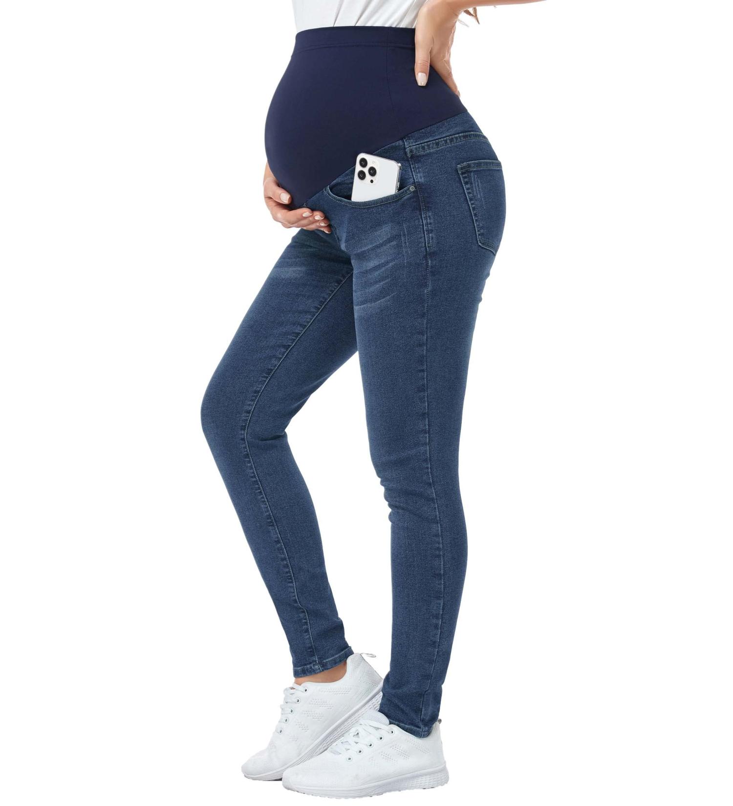 PACBREEZE Women's Maternity Jeans | Over The Belly | Slim Stretchy High Waist Denim Skinny Pants | Dark Blue - Buy Online on GoSupps.com