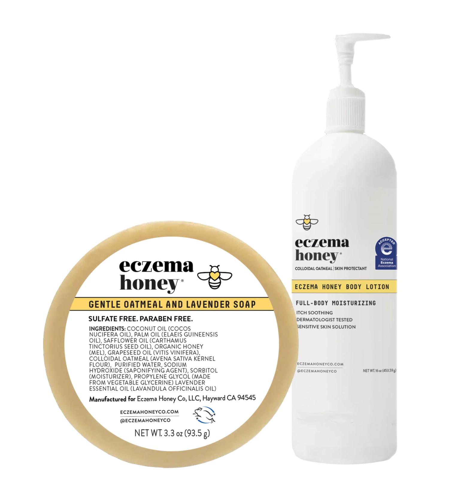 ECZEMA HONEY Oatmeal & Lavender Soap & Oatmeal Body Lotion - Bundle for Sensitive & Dry Skin - Cruelty Free - Buy Online on GoSupps.com
