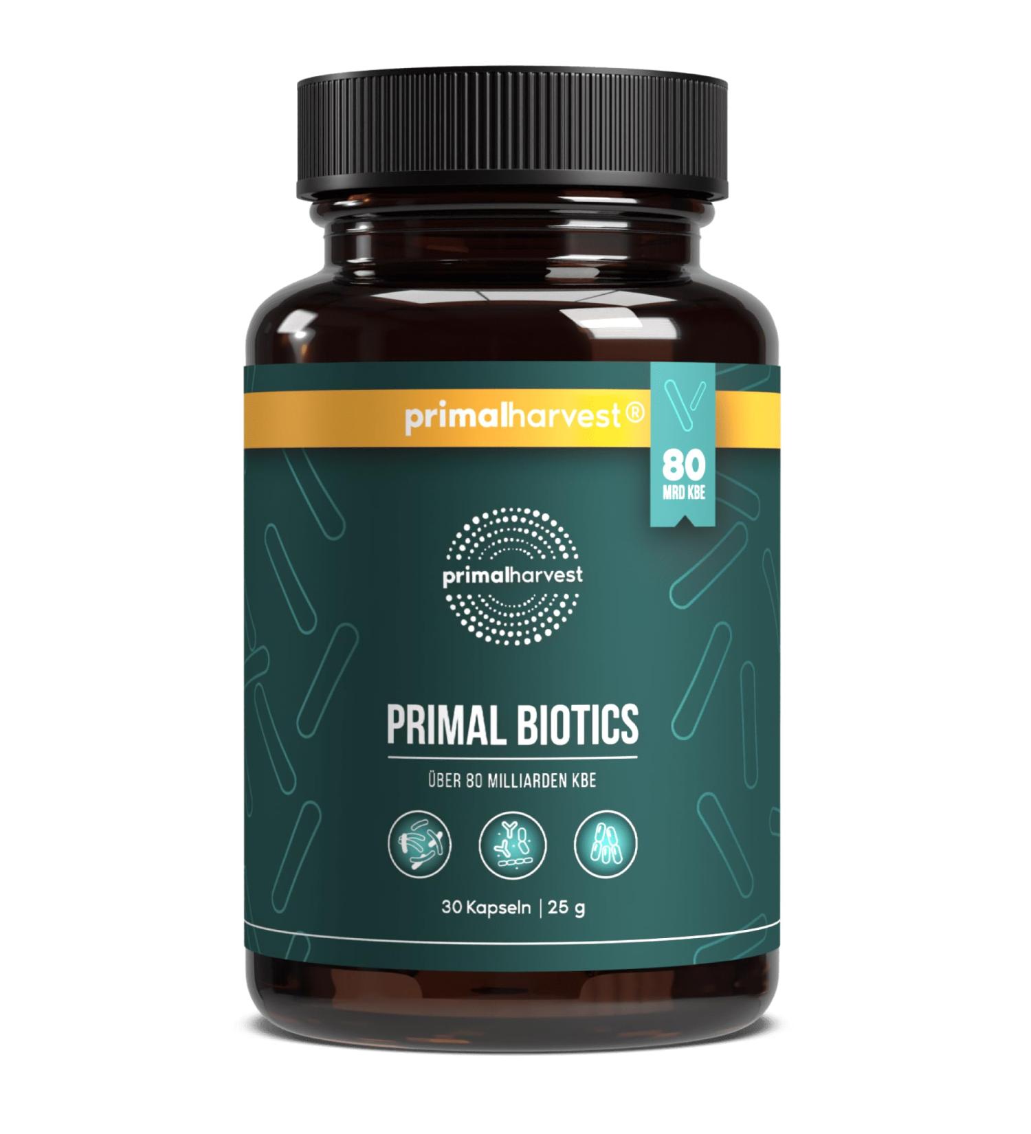 Primal Harvest Biotics - 30 Capsules with 15 Strains & 80 Billion KBE - Probiotic Supplement with Inulin & Living Cultures - International Shipping Available - Buy Online on GoSupps.com
