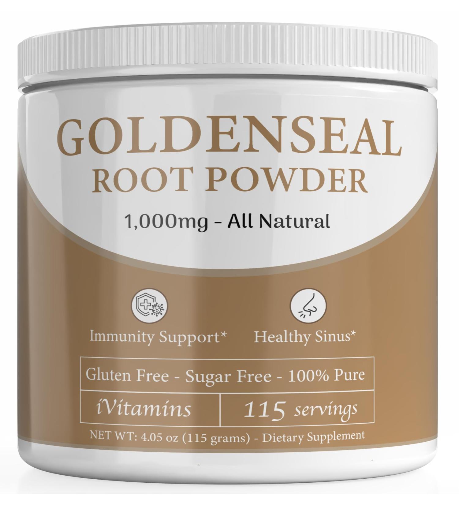 iVitamins Golden Seal Powder - Golden Seal Powder for Sinus - Goldenseal - Echinacea Goldenseal - Goldenseal Root - Golden Seal - Goldenseal Root Powder Organic - 1 000mg per Serving - 115 Servings - Buy Online on GoSupps.com