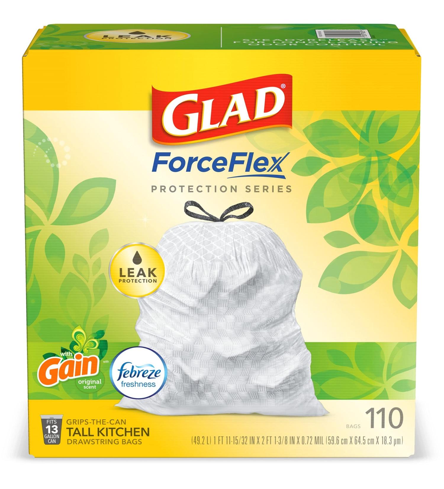 Glad ForceFlex Protection Tall Trash Bags 13 Gal, Gain Original with Febreze 110 Ct - Buy Online on GoSupps.com