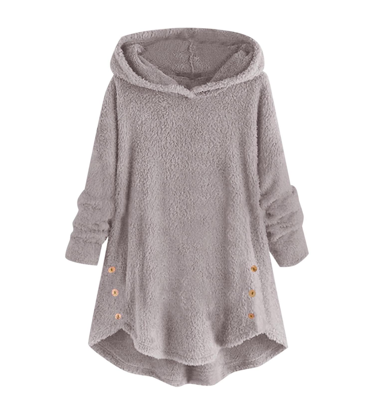 Shop Hanxiulin Oversize Plush Jacket - Cozy Winter Coat with Hood for Ladies | Warm Down Lined Outdoor Trench Coat in Gray 3XL - Buy Online on GoSupps.com