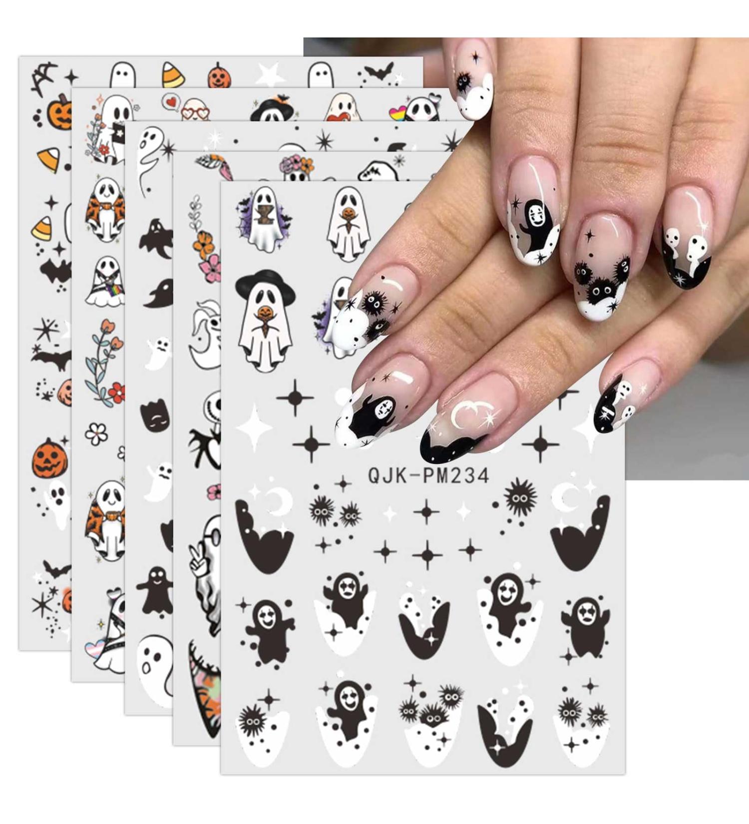 Halloween Nail Stickers 12 Sheets Self-Adhesive Nail Decal Ghosts Nail Art Decoration Design Supplies - Buy Online on GoSupps.com