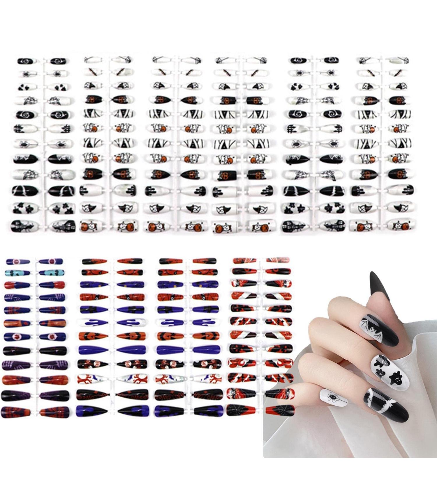 False Nails with Designs Glossy Fake Nails | Skull Fake Nails Glossy Stick on Nails for Women Halloween Shakven - Buy Online on GoSupps.com