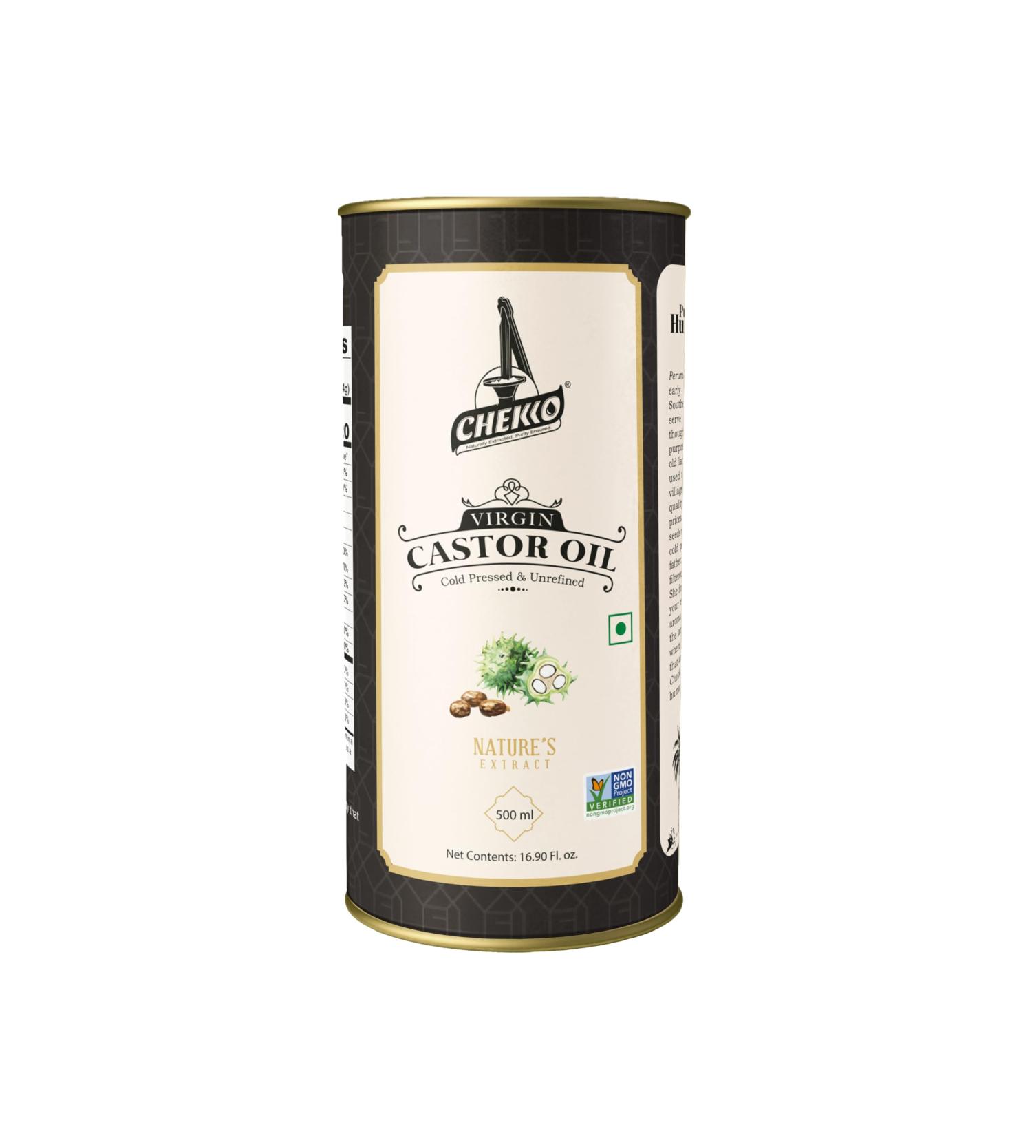 Chekko Cold Pressed Virgin Castor Oil | 100% Natural Pure (16.90 fl. oz - 500 ml) for Hair Growth Eyelashes and Eyebrows Carrier Oil - Hair and Body Oil - Hexane Free - Buy Online on GoSupps.com