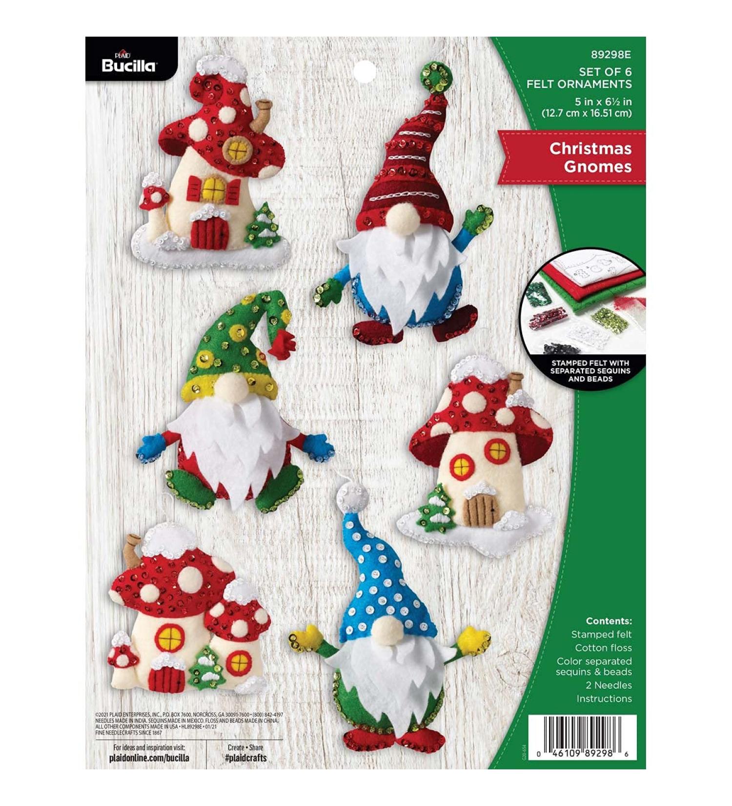 Bucilla Gnomes Felt Applique Christmas Ornaments - Set of 6 | Festive Holiday Decor - Buy Online on GoSupps.com