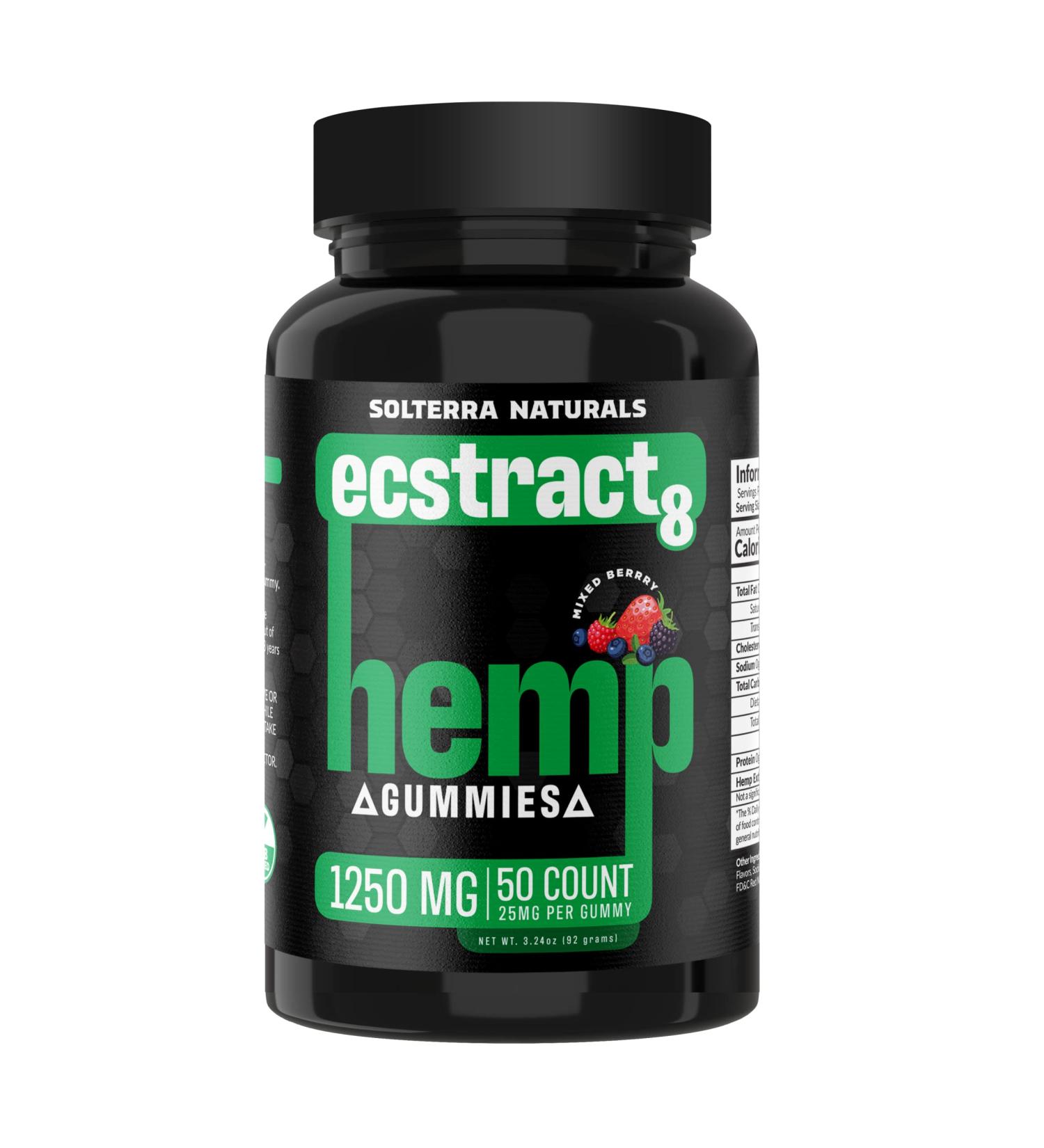 Solterra Naturals Gummies - 1250 Milligram High Potency - 50 Count Large Size 25mg Per Fruity Gummy - Made in The USA