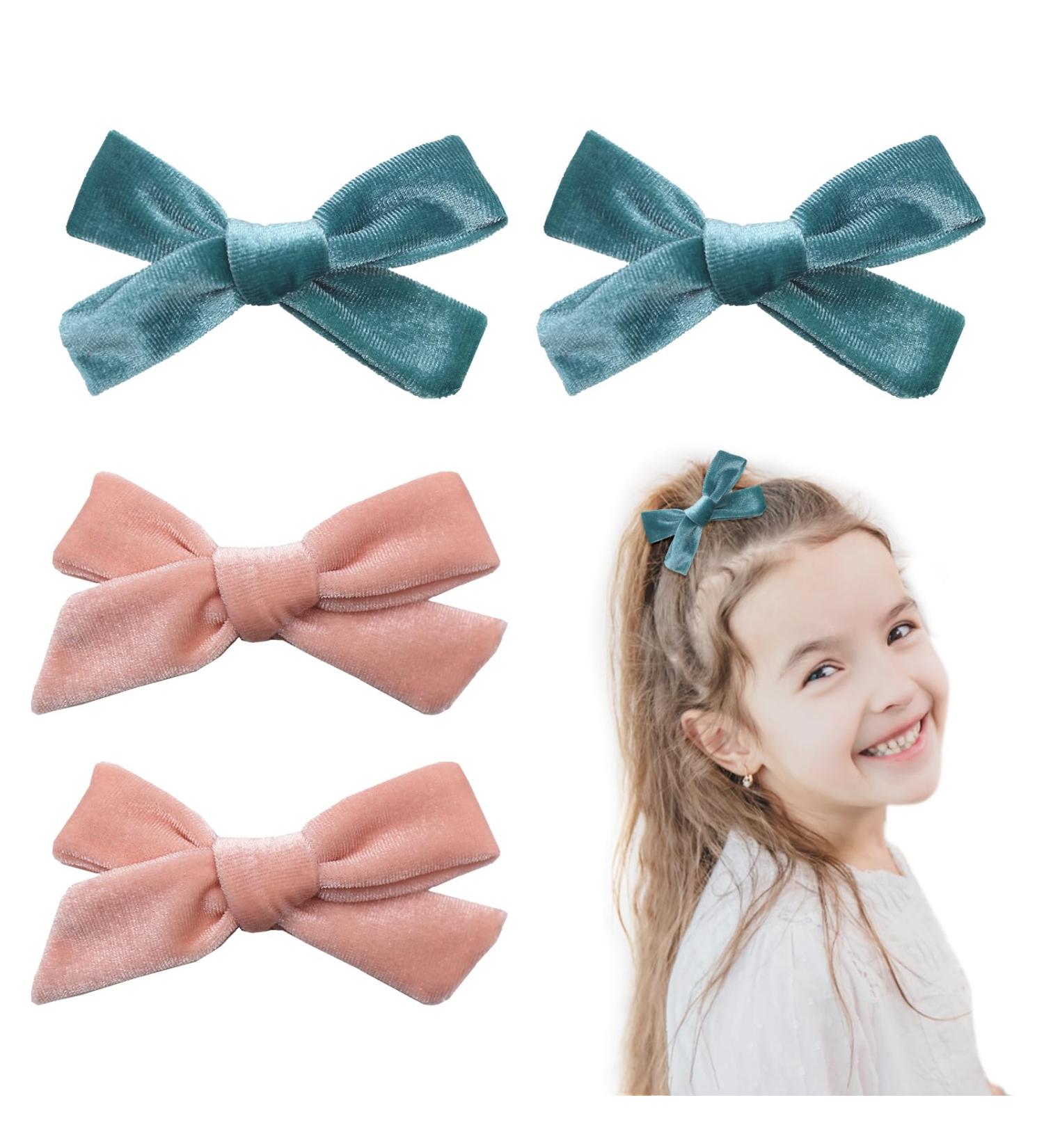 Bekecidi 4 Piece Velvet Bow Hair Clips Bowknot Hairpin In Pairs Bow Hair Barrettes Hair Styling Decoration Accessories for Girls and Women (Blue+Pink) - Buy Online on GoSupps.com