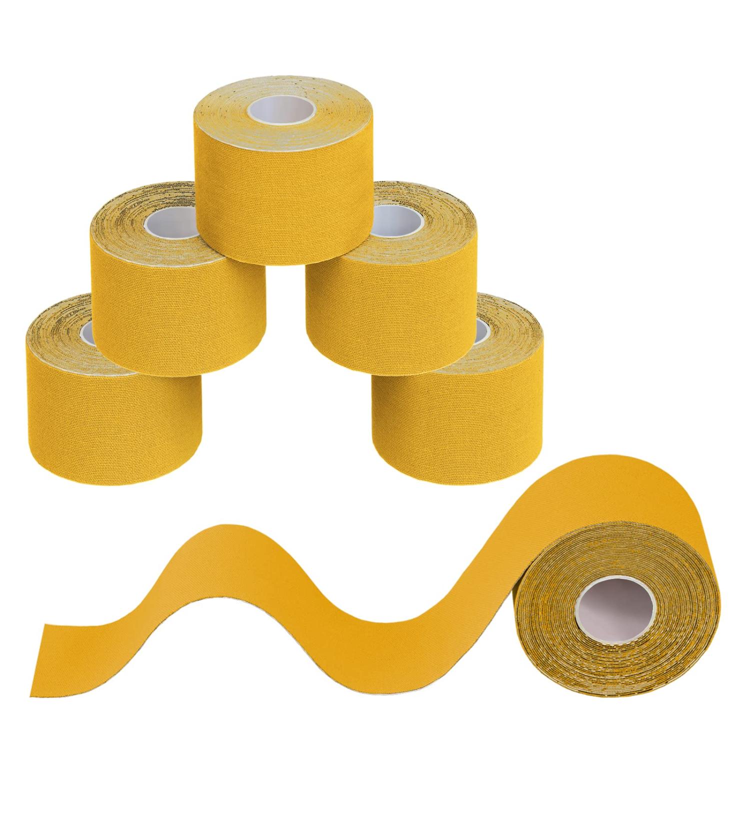 BB Sport 6 Roles Kinesiology Tape 5cm x 5m - Waterproof Muscle Strapping Bands in Yellow | E-book & Application Guide Included - Buy Online on GoSupps.com