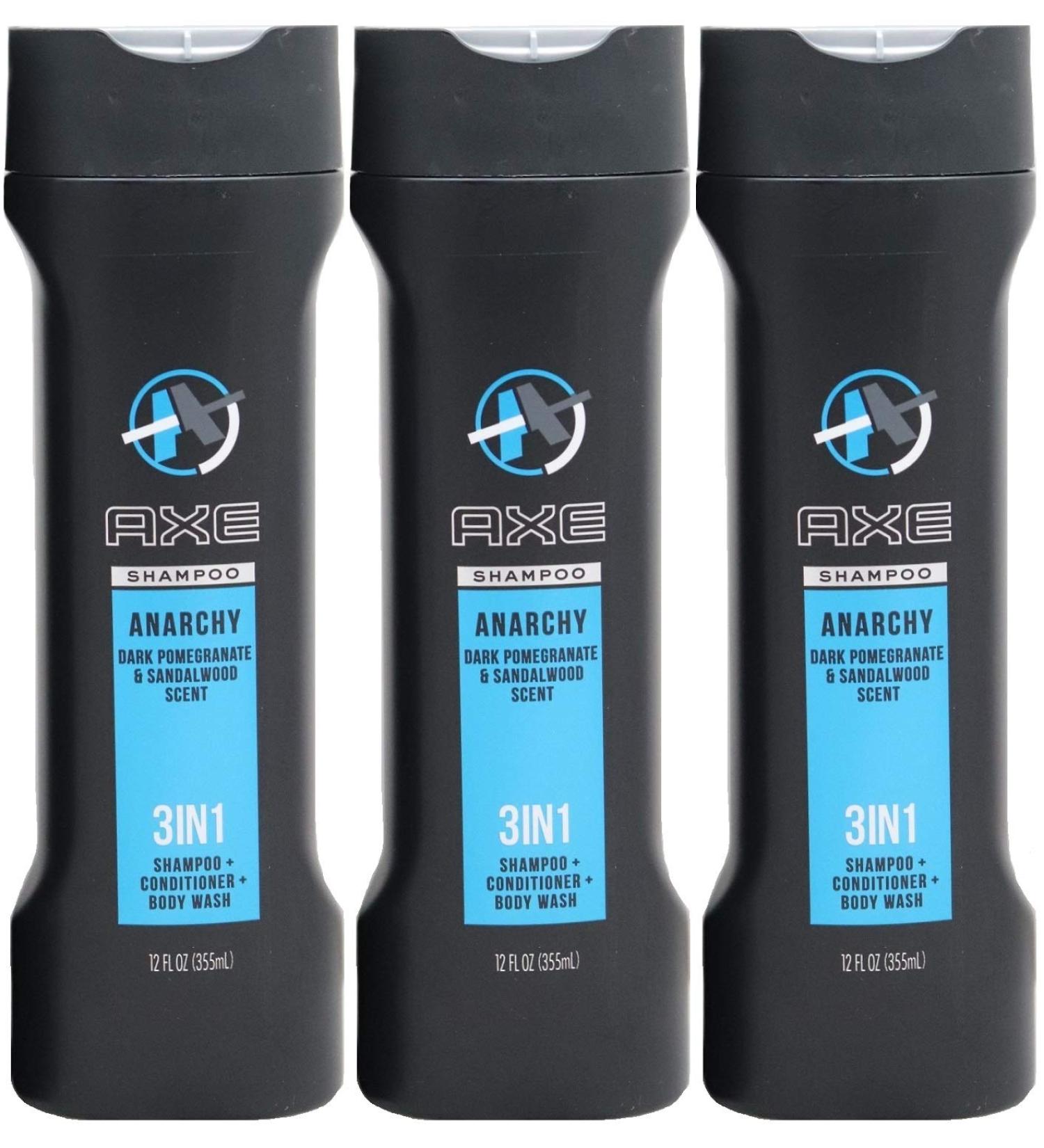 Axe Anarchy 3-in-1 Shampoo, Conditioner & Body Wash, Dark Pomegranate & Sandalwood Scent, 12 Ounce (Pack of 3)