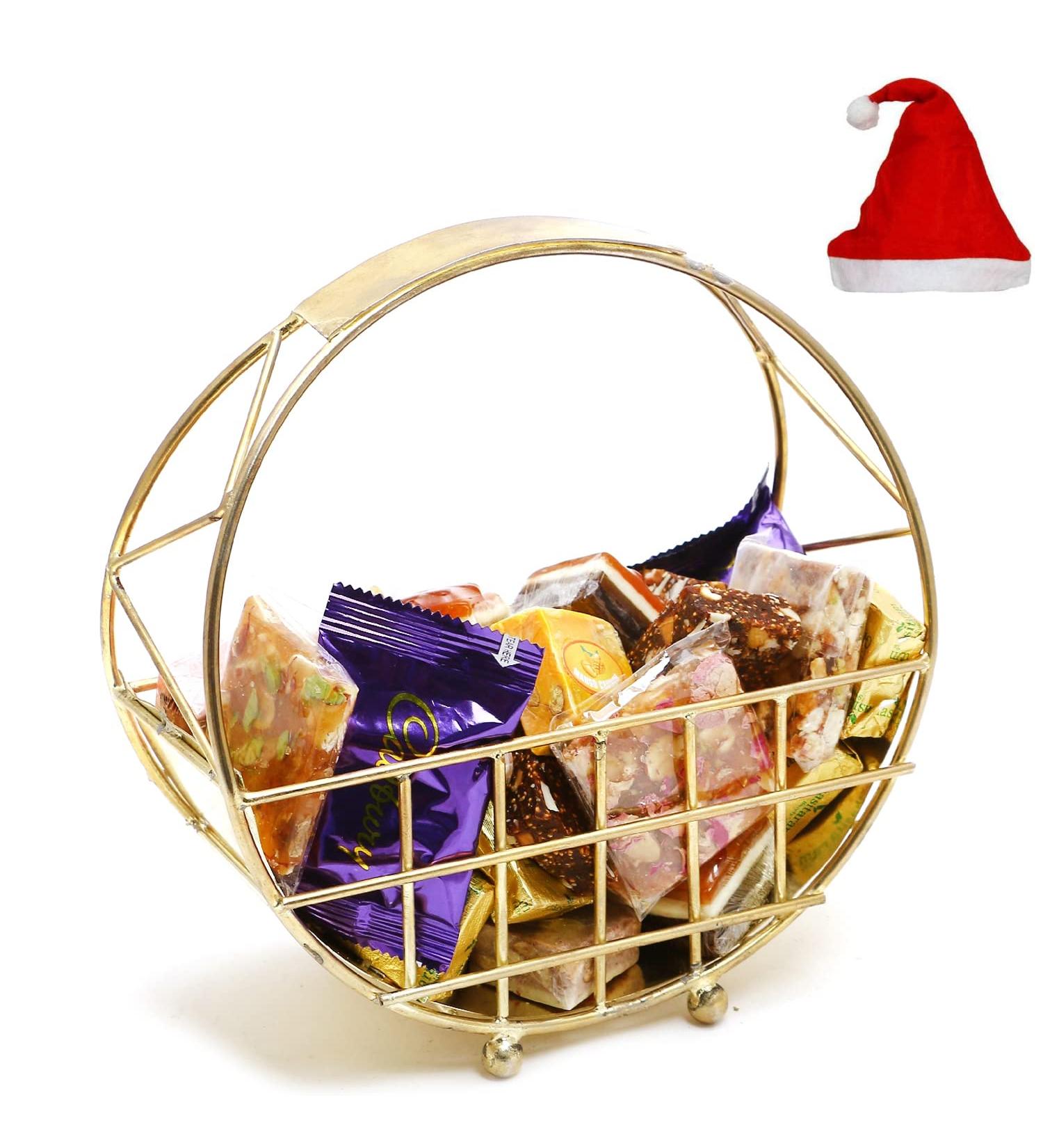 Jaiccha Ghasitaram Christmas Gifts Half Moon Metal Basket of Bites Chikki and Cookies - Buy Online on GoSupps.com
