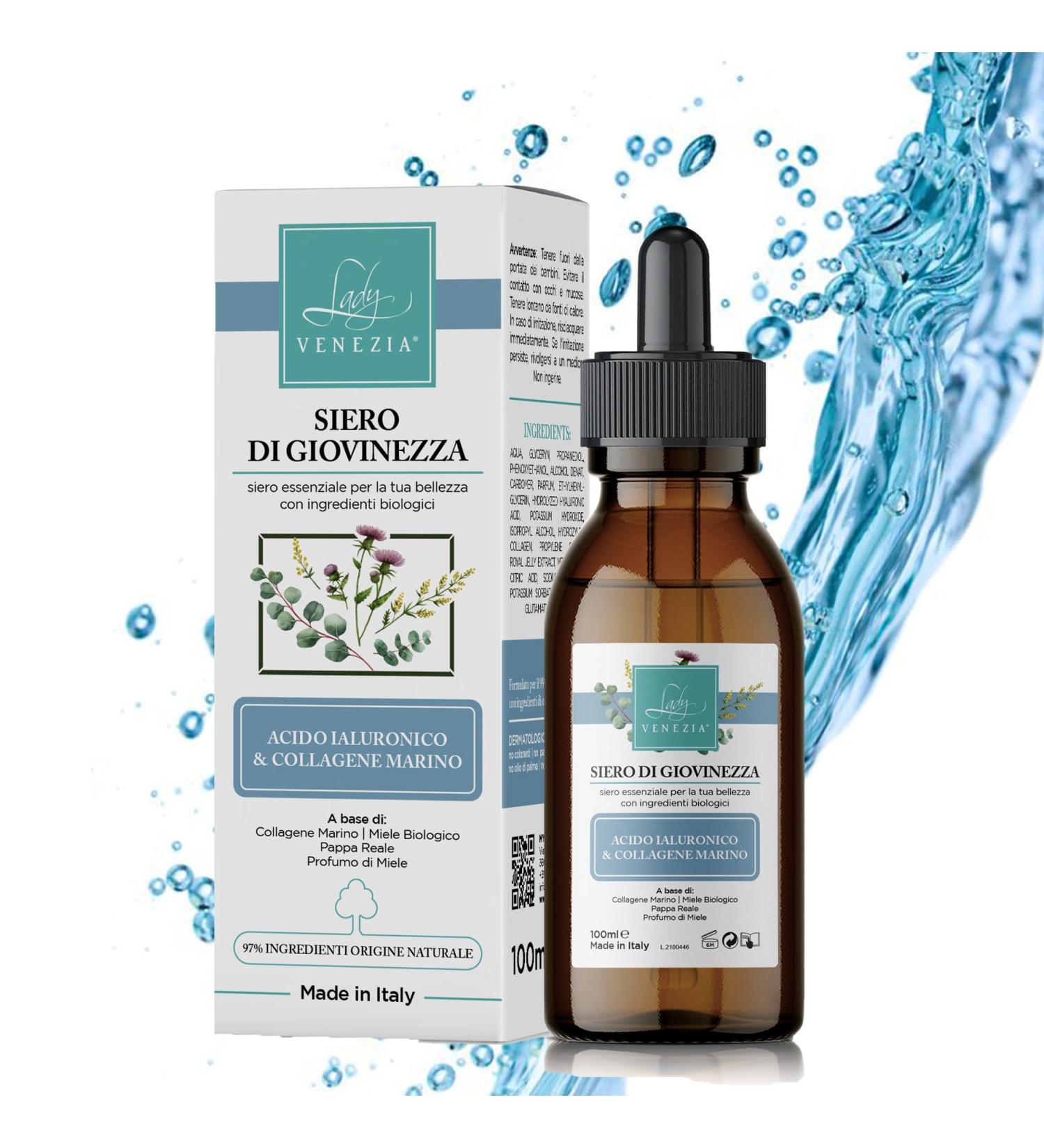 Hyaluronic Acid Serum Collagen Serum - Collagen Serum for Face 100 ml 3.38 fl oz Marin Collagen Brightening Serum For Men and Women Made in Italy Lady Venezia - Buy Online on GoSupps.com