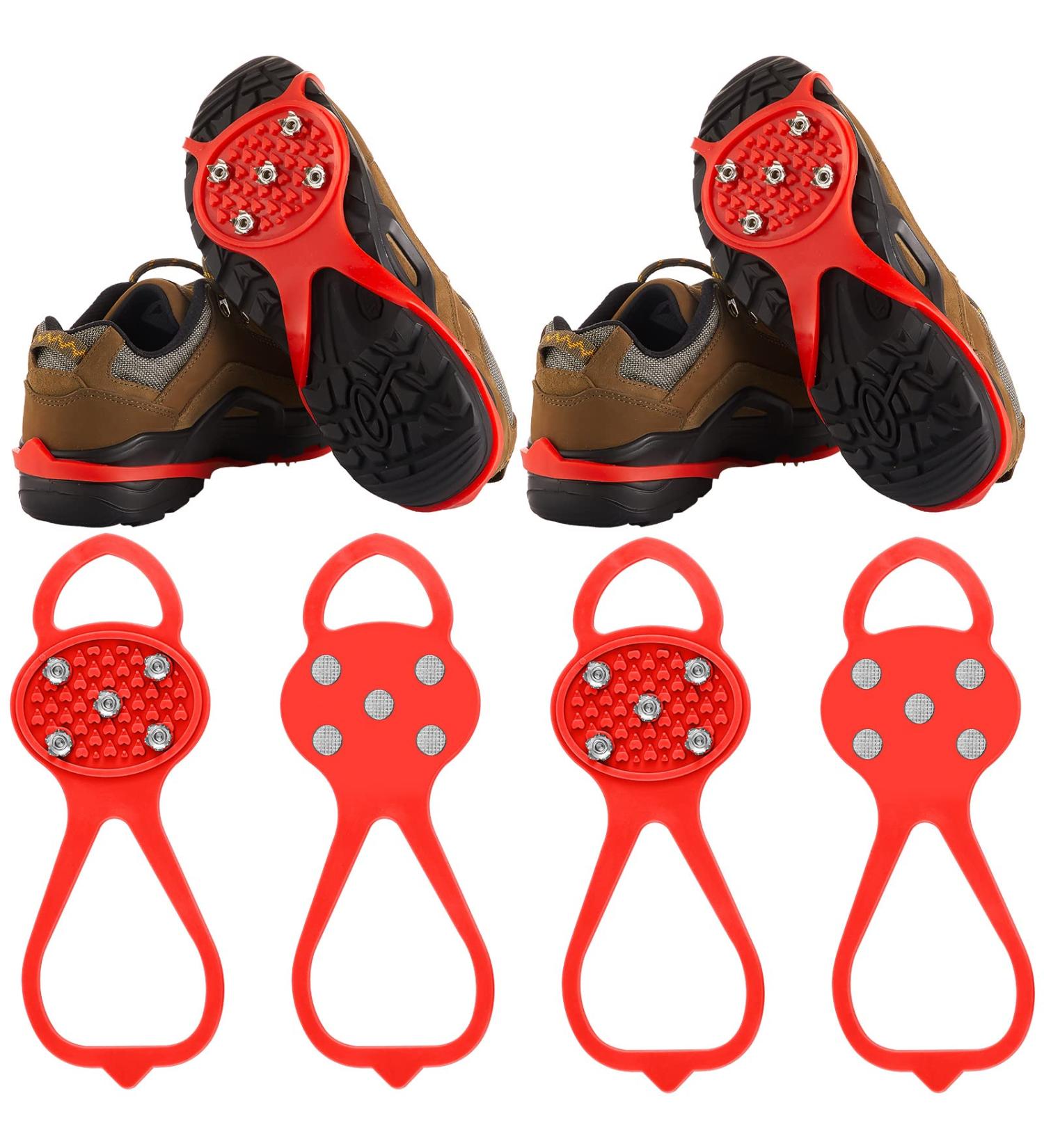 2 Pairs Red Non Slip Ice Cleats for Men and Women - Snow Traction Cleats Crampons for Walking and Running on Snow and Ice - Buy Online on GoSupps.com