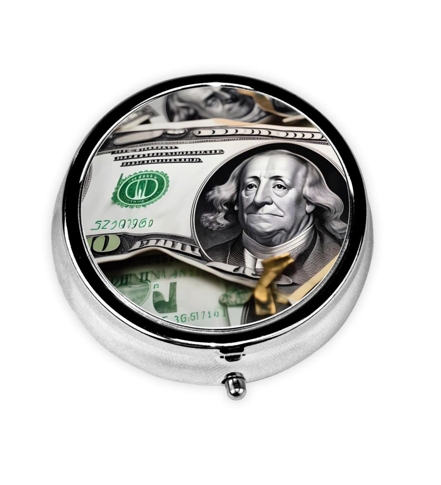 Banknote Pattern Round Pill Box | 3 Compartment Organizer & Portable Travel Accessory - Buy Online on GoSupps.com