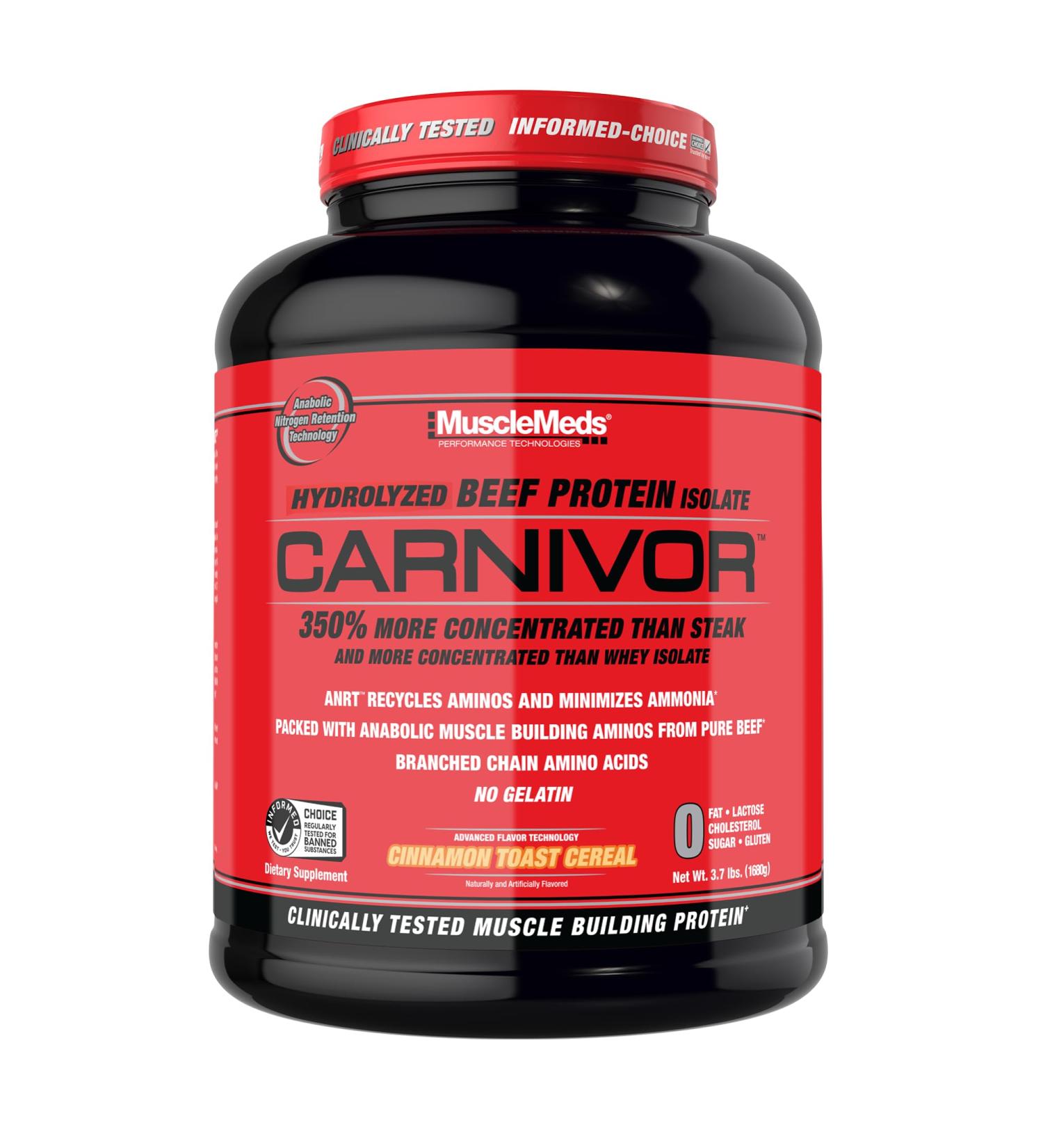 MuscleMeds Carnivor Beef Protein Isolate 0 Lactose 0 Sugar 0 Fat 0 Cholesterol Cinnamon Toast Cereal 4 Lb 56 Servings Cinnamon Toast 4 Pound (Pack of 1) - Buy Online on GoSupps.com