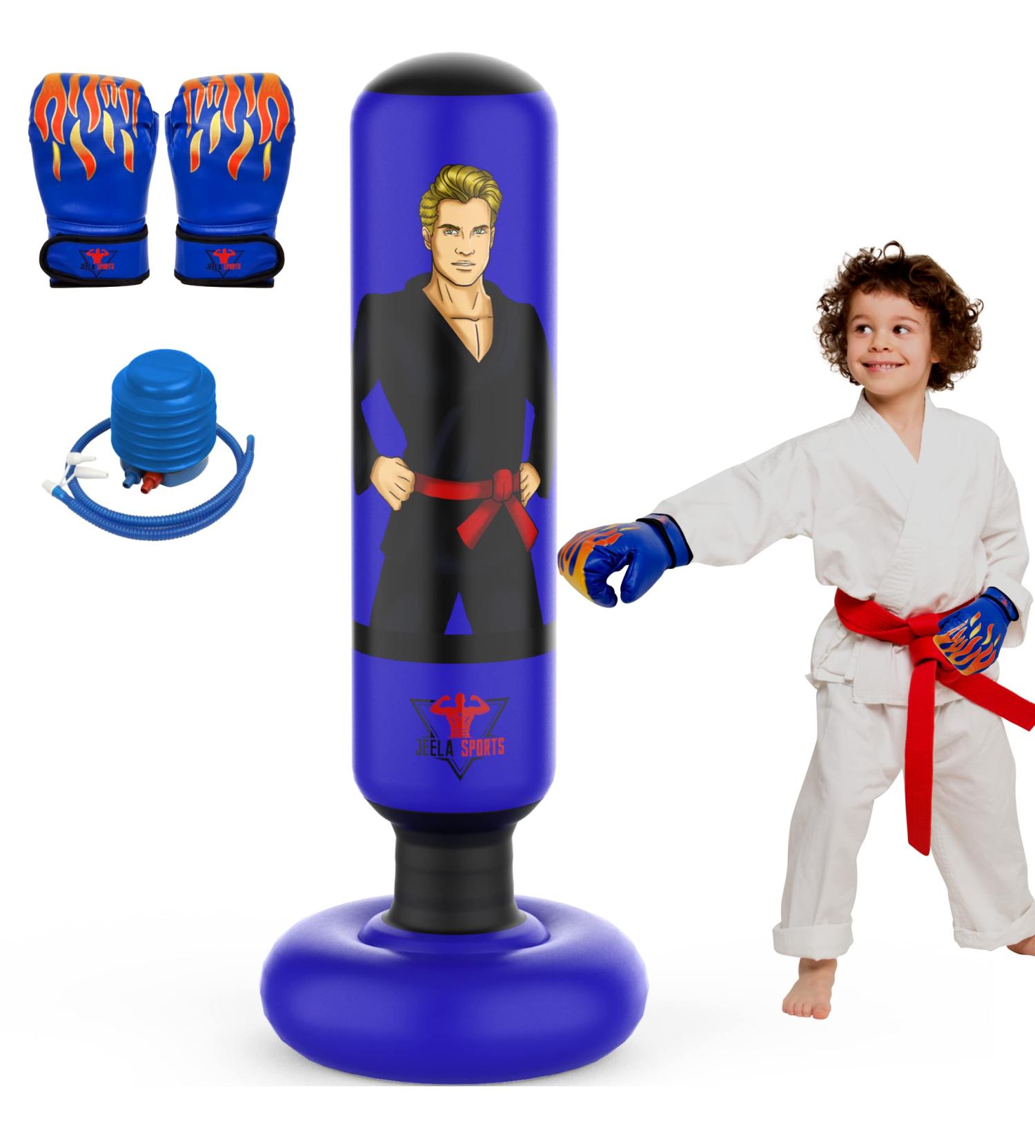 JEELA SPORTS Extendable Punching Bag for Kids 3-12 Years | Inflatable 53-63 inches with Boxing Gloves | Resistant Kids Punching Bag | Burn Off Children's Energy | Perfect Toy Gift for Boys - Buy Online on GoSupps.com