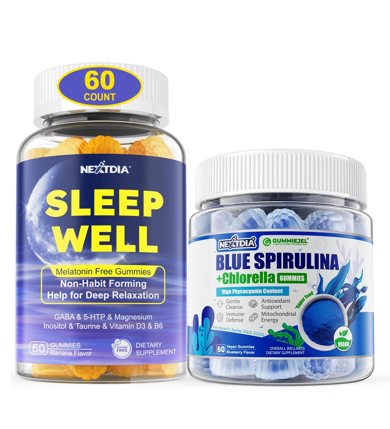Nextdia Melatonin Free Sleep Gummies + Organic Blue Spirulina Gummies - Buy Online on GoSupps.com