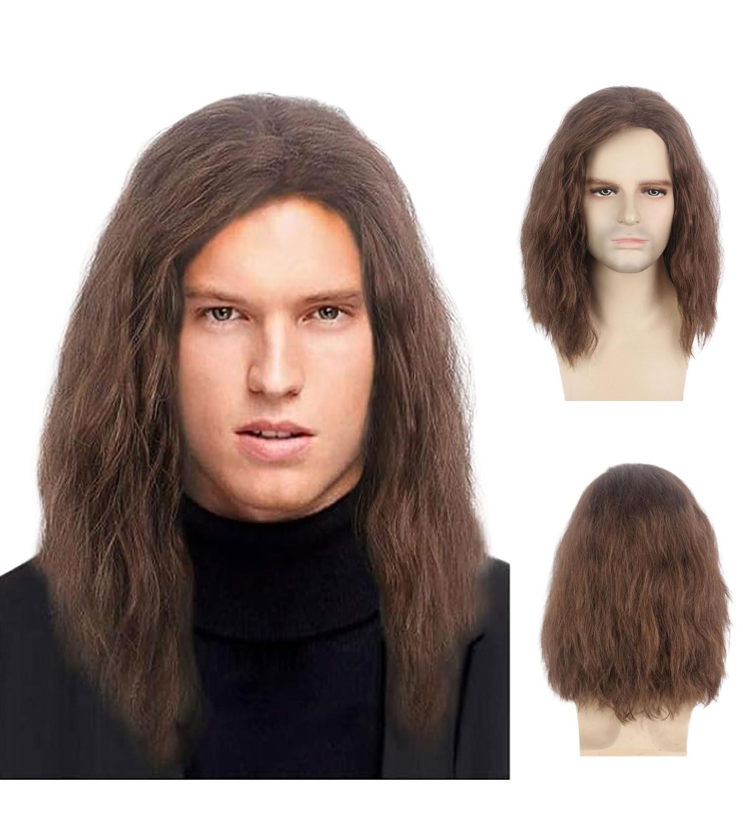 TSHAOUN Mens Brown Wig Mid Length Curly Hair Mens Wig for Adult 16 Inch/40 cm Pop Rocking Dude Wigs for Men Handsome Mens Cosplay Wigs for 70s 80s Fancy Dress Daily Costume Party Halloween (Brown) - Buy Online on GoSupps.com