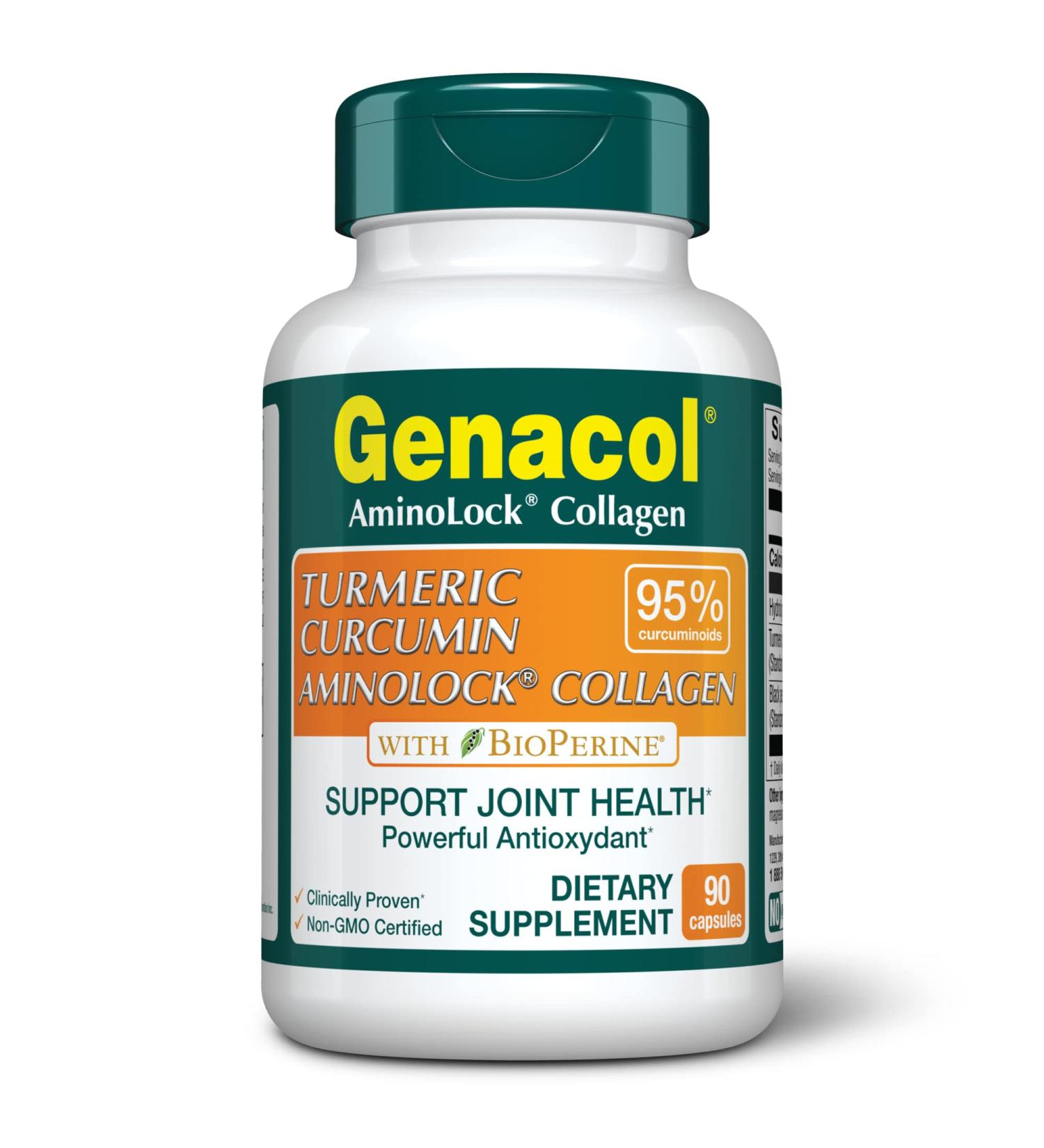 Genacol Turmeric Curcumin Collagen Supplement with 95% Curcuminoids, Black Pepper & AminoLock | 90 Capsules | Supports Healthy Joints - Buy Online on GoSupps.com