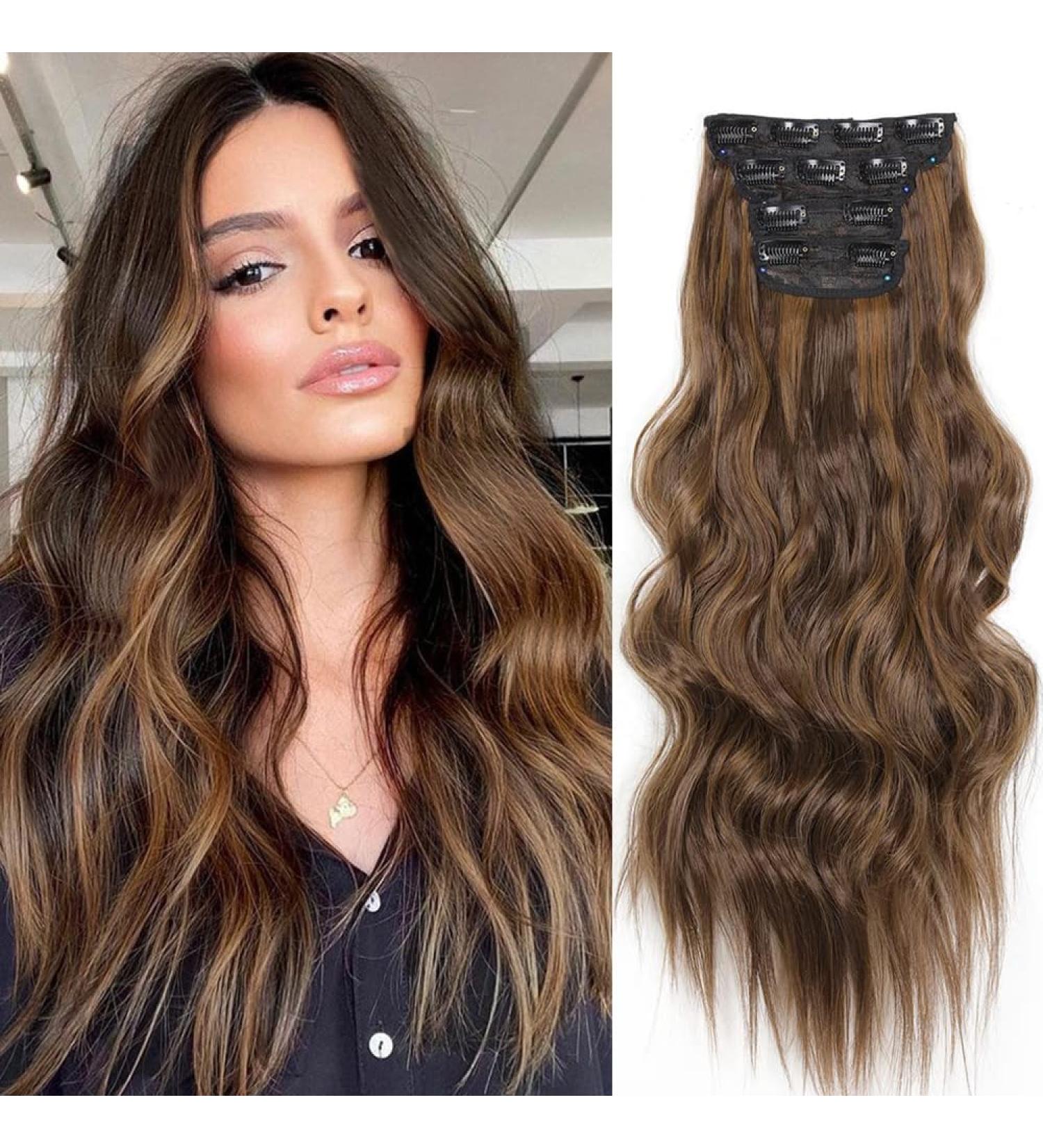 YDDM 20 Inch Wavy Clip-In Hair Extensions | Realistic Synthetic Hair | Affordable 4pcs Set for Women (Color 8H27#) - Buy Online on GoSupps.com