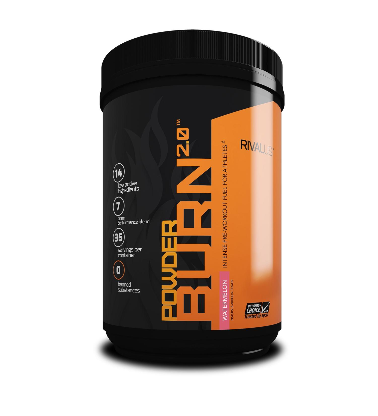 Rivalus Powder Burn 2.0 Pre-workout Watermelon 35 Servings - Intense Preworkout Energy 200mg Caffeine Zero Banned Substances 403 gram - Buy Online on GoSupps.com
