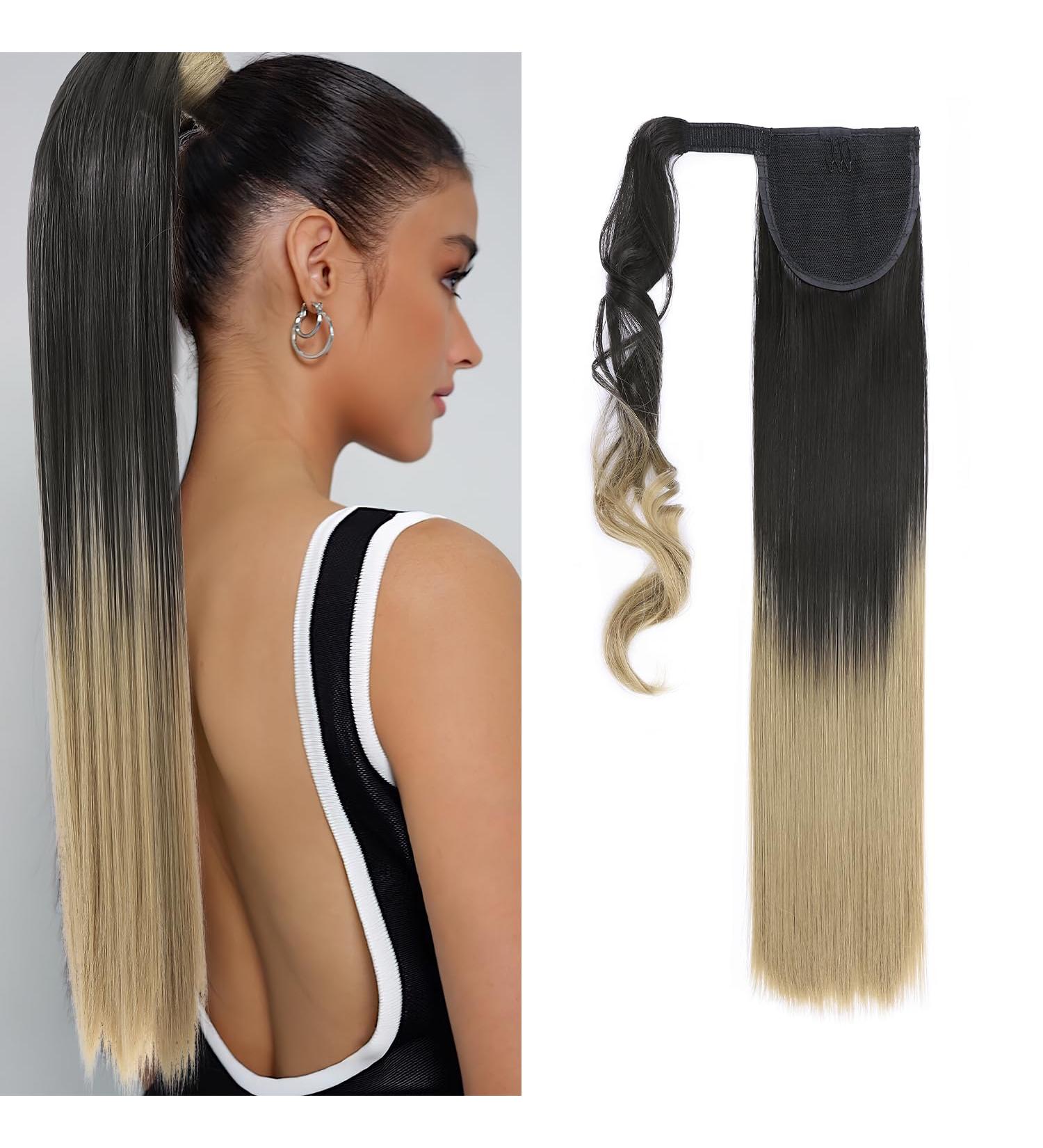 S-noilite Trendy 23 Straight Wrap Around Ponytail Clip in Hair Extension - Dark Brown to Ash Blonde (23 Inch) | Long Popluar Style - Buy Online on GoSupps.com