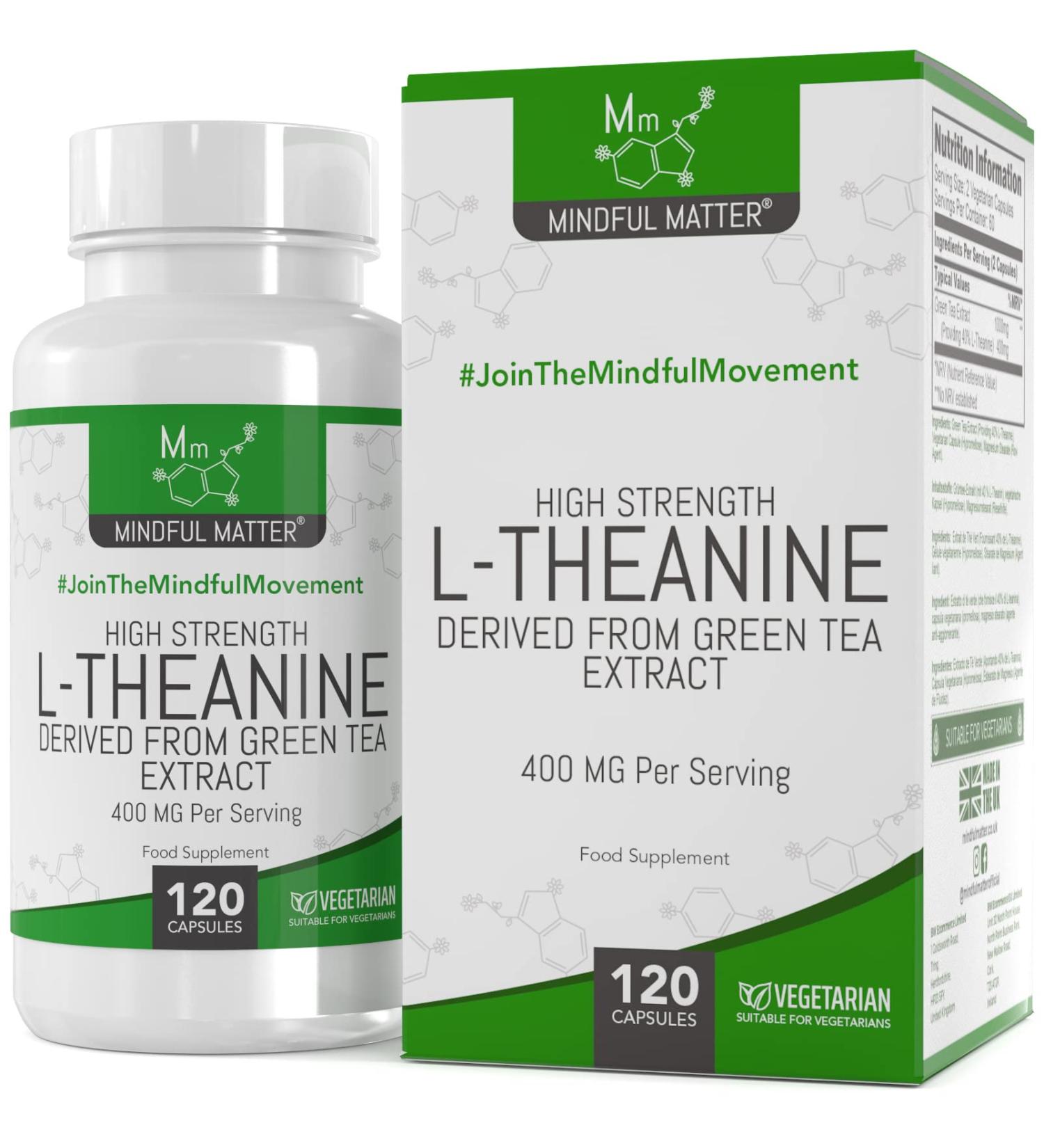 MM L Theanine | 120 Theanine Green Tea Capsules - High Content Green Tea Extract Providing 400mg of L-Theanine per Serving | Non-GMO Gluten Free | Made in the UK - Buy Online on GoSupps.com