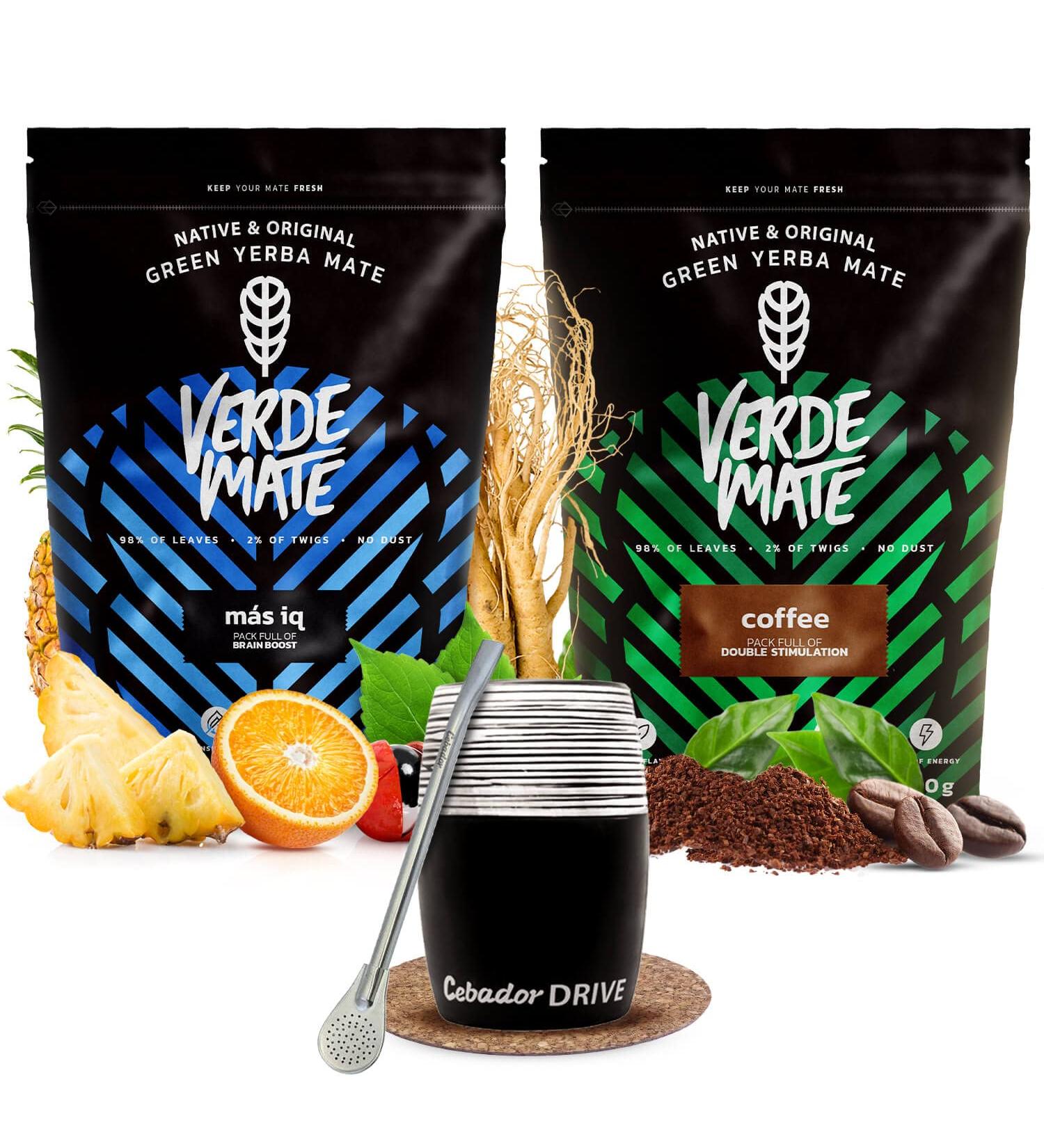 Set de mat stimulant avec une calebasse Drive | Mat et caf | Verde Mate Green Mas IQ Coffee | Calebasse en c ramique pour mat | Mat vert br silien | 2 x 500 g - Buy Online on GoSupps.com