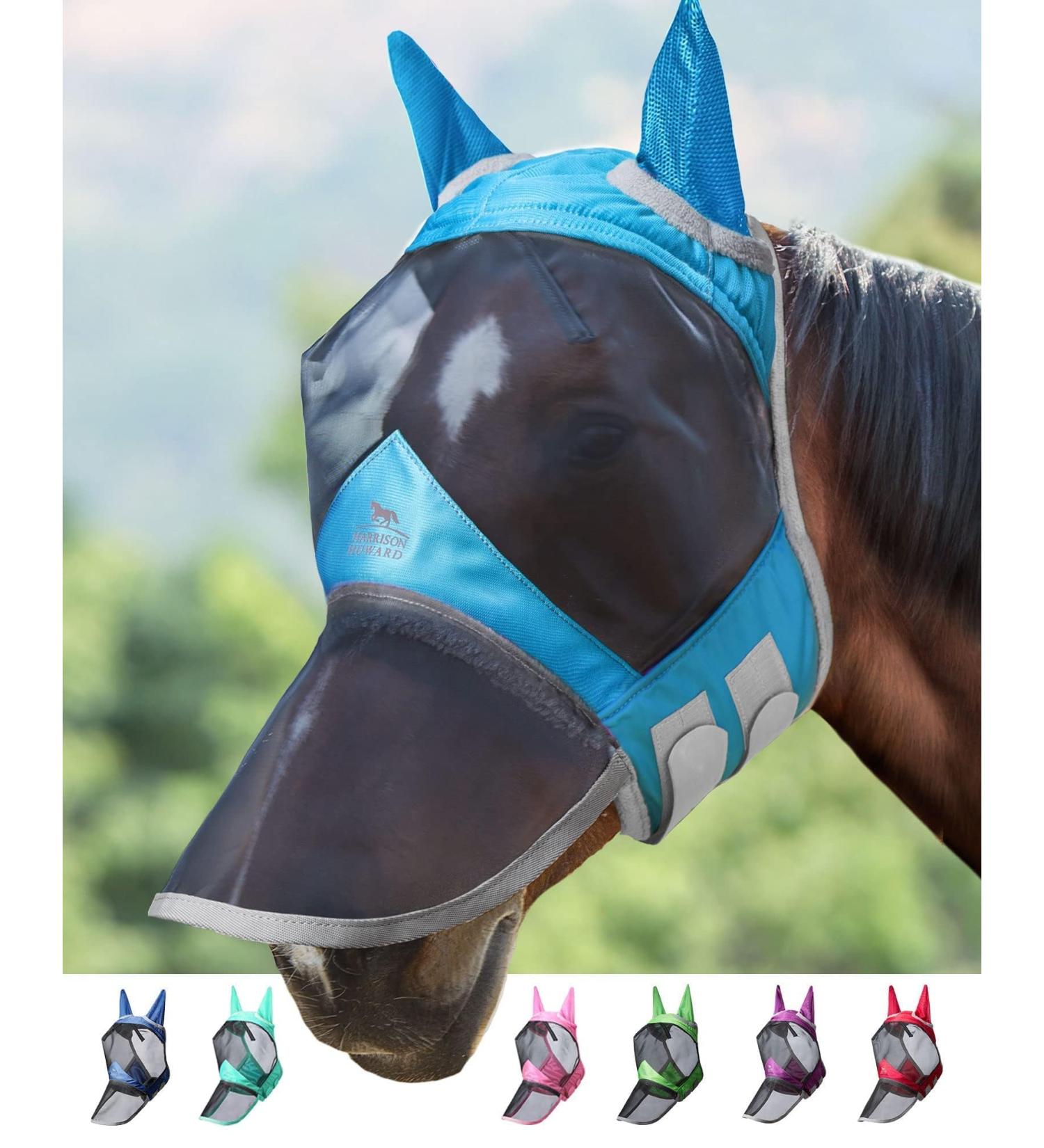 Harrison Howard Caremaster Pro Luminous Horse Fly Mask - Large Eye Space Long Nose & Ears UV Protection - Voodoo Blue XL M Red - International Shipping Available - Buy Online on GoSupps.com