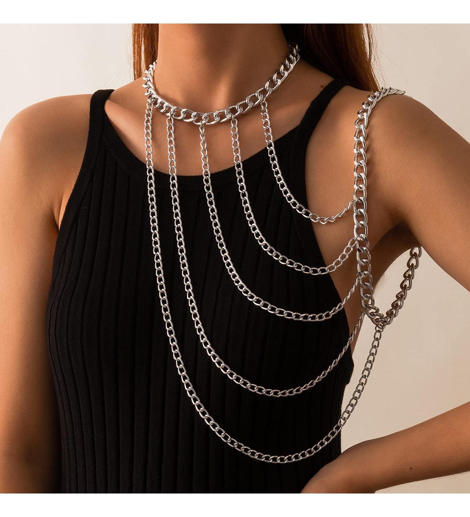 JWICOS Gold Miami Cuban Link Body Chain - Luxury Chunky Multi-Layer Tassel Accessories for Women & Girls - Silver Bohemian Style - Buy Online on GoSupps.com