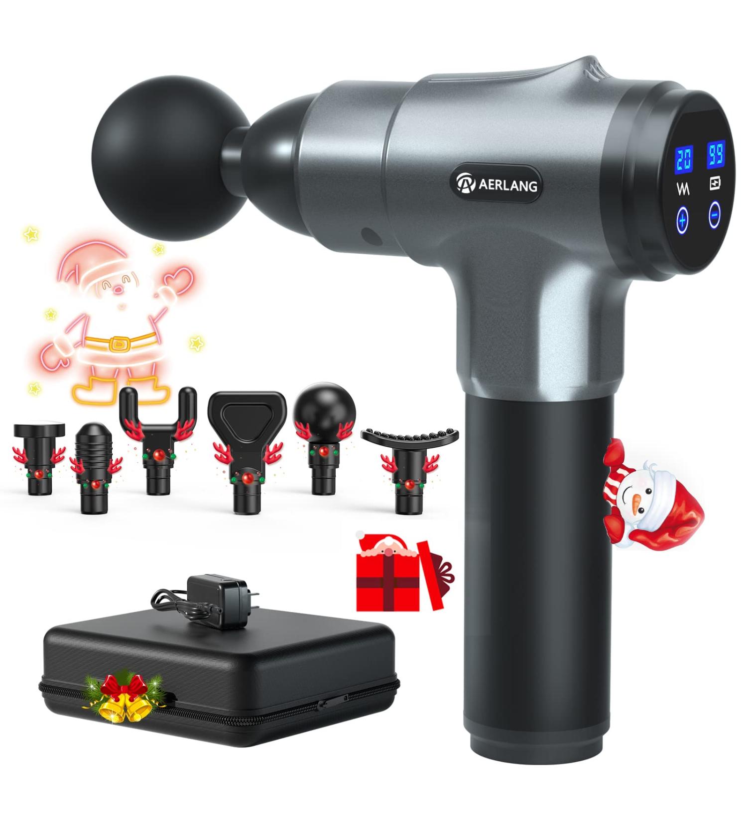 Portable Muscle Massage Gun with 20 Speeds and 6 Massage Heads - Aerlang Handheld Percussion Massager for Athletes - Relief Pain and Relaxation - Gray - Buy Online on GoSupps.com