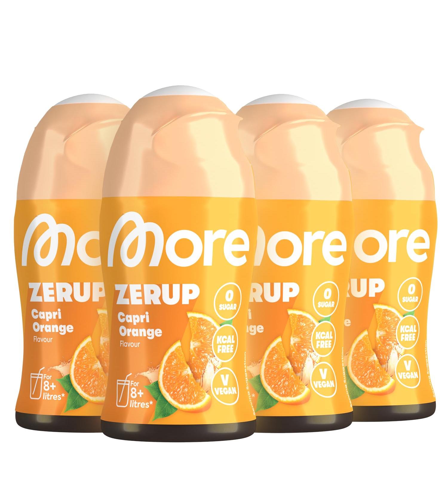 More Zerup Capri Orange Syrup - Sugar-Free Vegan Zero Calories 4x65ml | Real Fruit Extracts | For Up to 32L Finished Drink - Made in Germany - Buy Online on GoSupps.com