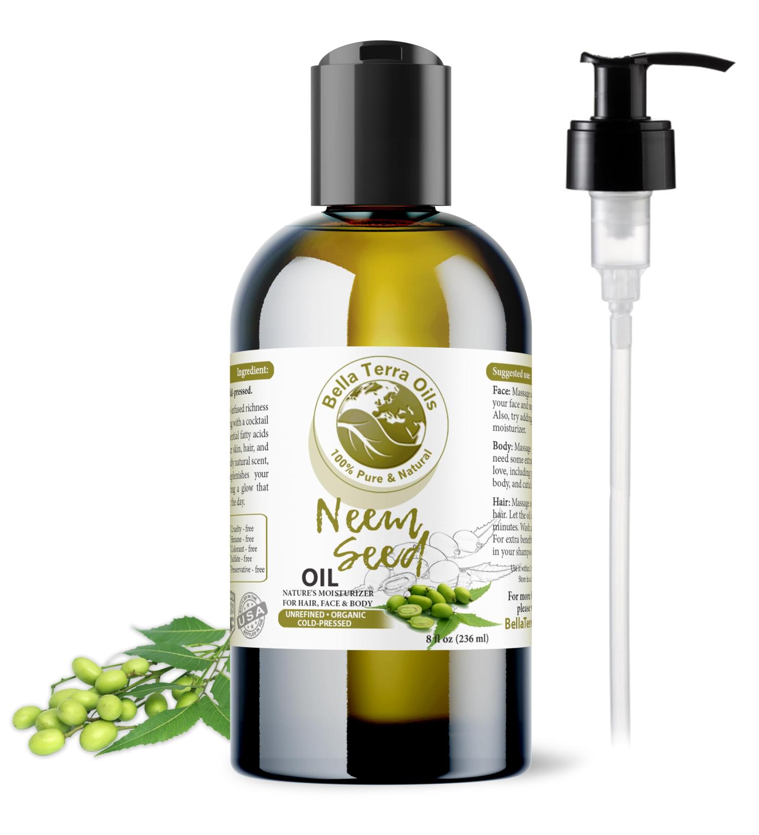 Bella Terra Oils - Organic Neem Seed Oil 8oz - Embrace Organic Neem's Richness Packed with Azadirachtin & Nimbolide Elevate Your Skin's Natural Glow 8 Fl Oz (Pack of 1) - Buy Online on GoSupps.com