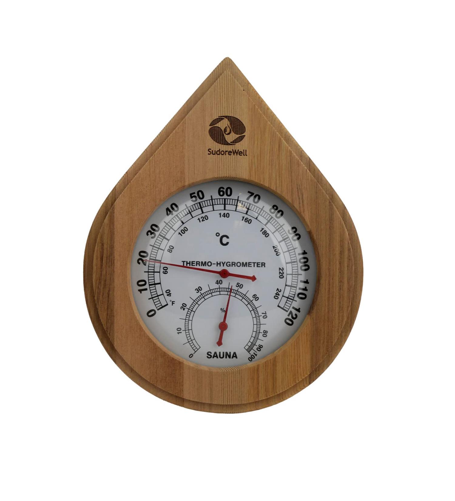 Finnish Sauna Climate Meter - SudoreWell Thermometer & Hygrometer with Dark Wooden Frame for Accurate Humidity & Temperature Control - Buy Online on GoSupps.com