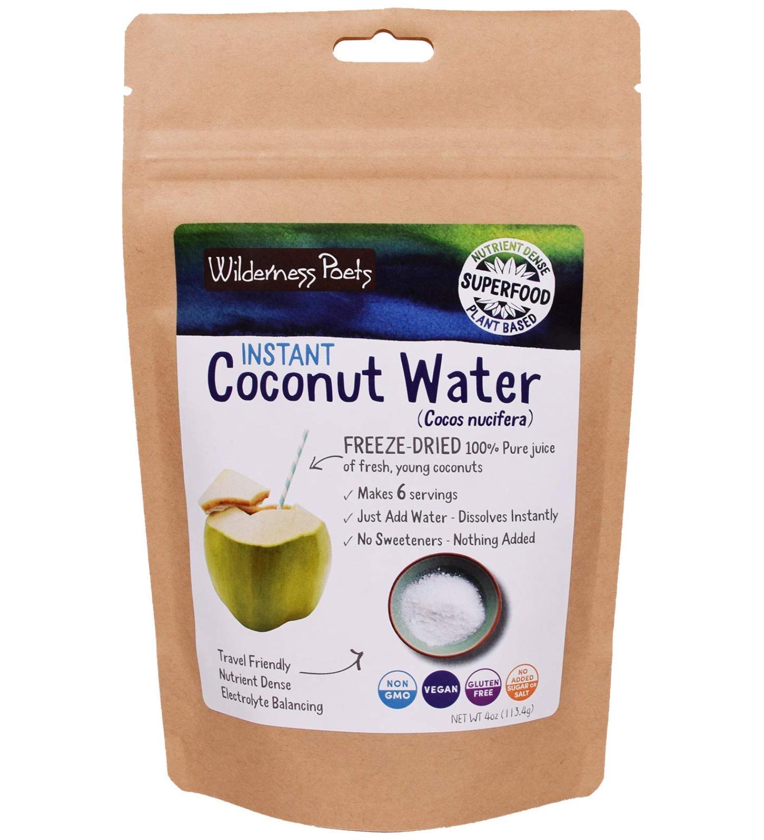 Wilderness Poets Instant Coconut Water Powder 4 oz - Freeze Dried Hydration - Buy Online on GoSupps.com