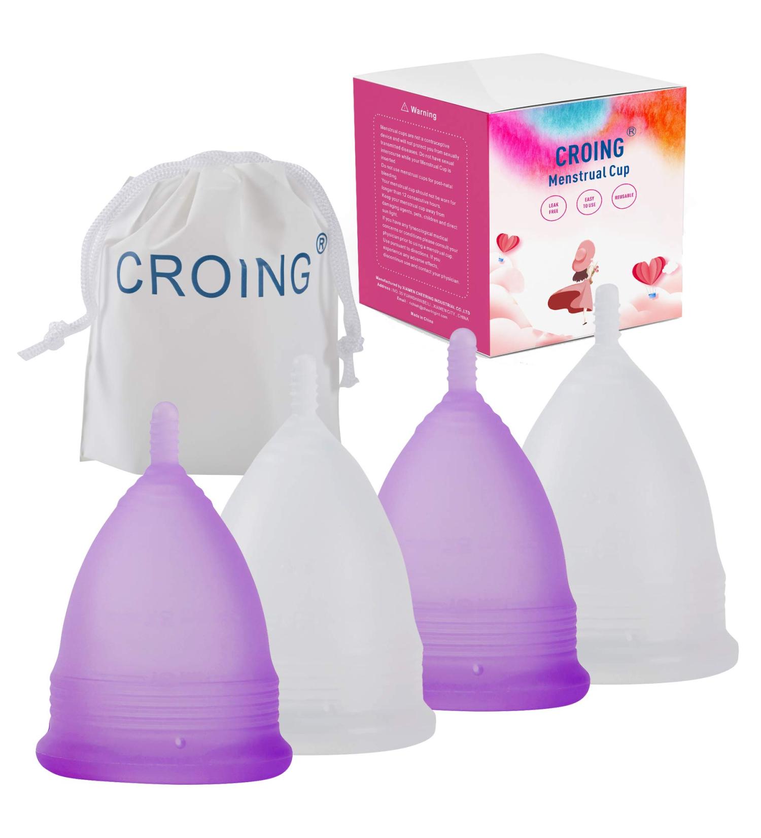Reusable Menstrual Cup Set of 4 | Eco-Friendly Period Cups for Women 2 Small & 2 Large in Purple & White - Buy Online on GoSupps.com