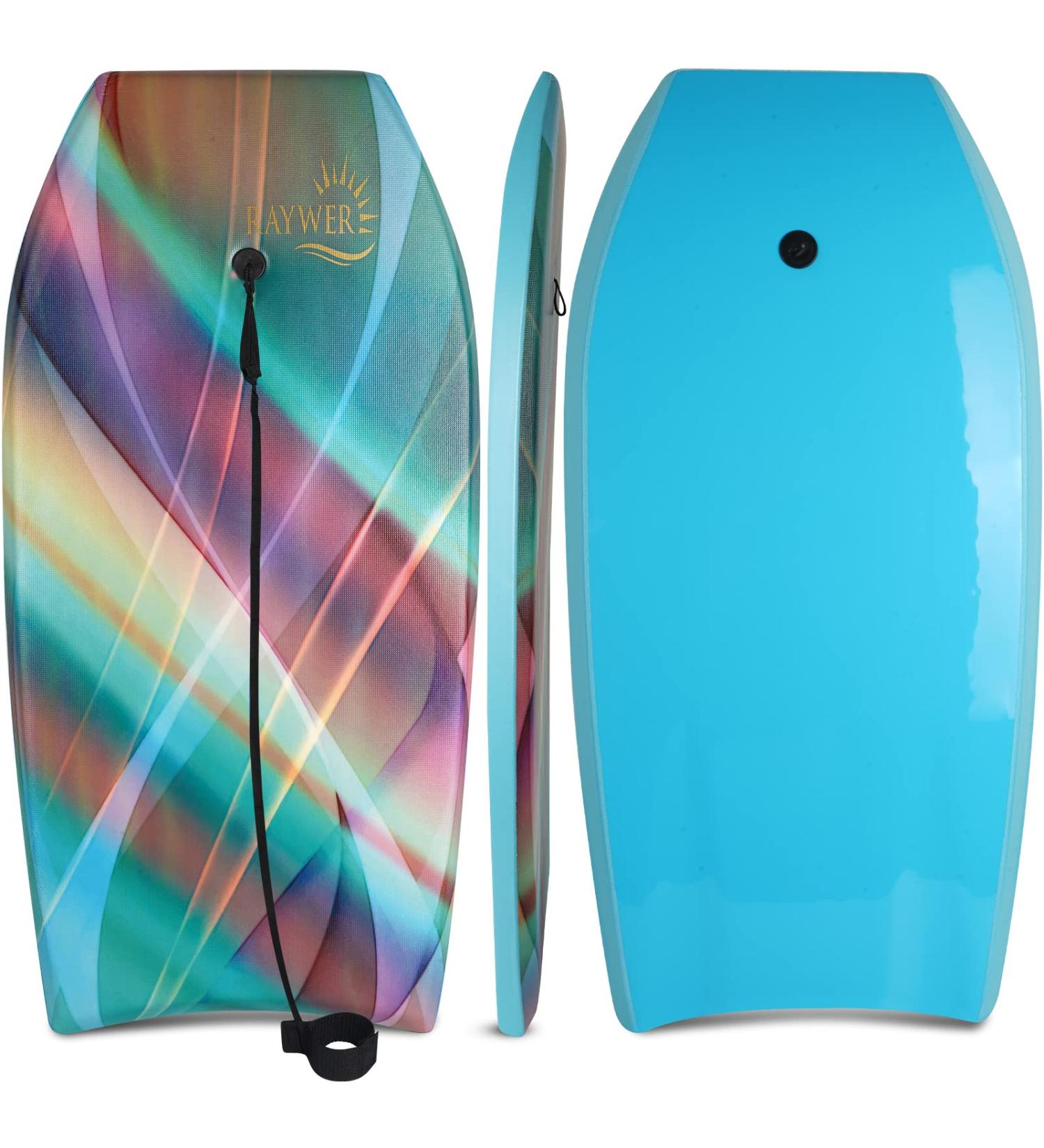 RAYWER 33-INCH Body Board with EPS Core & HDPE Slick Bottom - Ideal for Kids and Adults - Rainbow Design - Includes Leash and Adjustable Wrist Rope - Buy Online on GoSupps.com