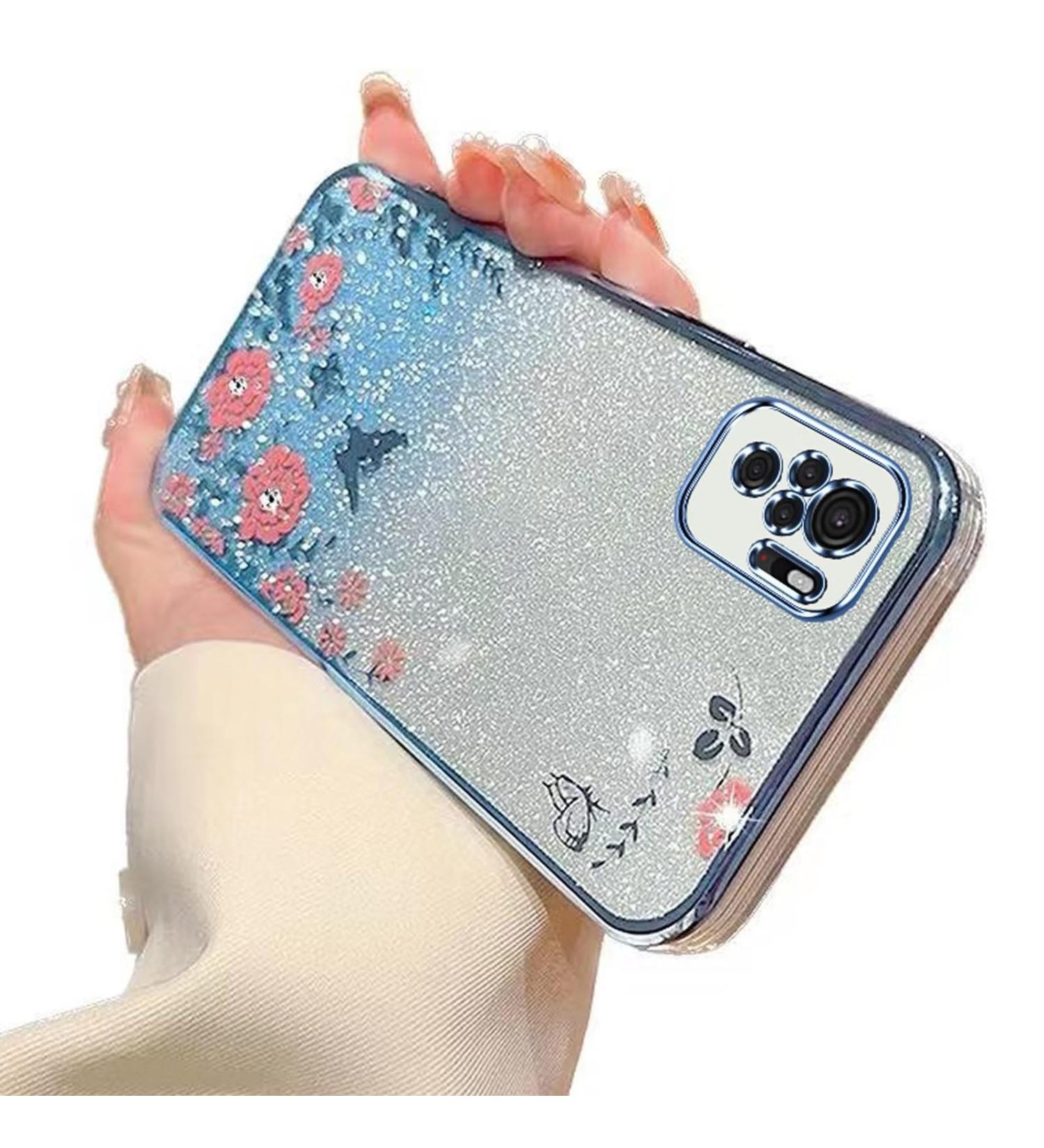 Buy Tivenfezk Glitter Diamond Case for Xiaomi Redmi Note 10 4G | Sparkle Flower Butterfly Silicone Protective Cover - Blue - Buy Online on GoSupps.com