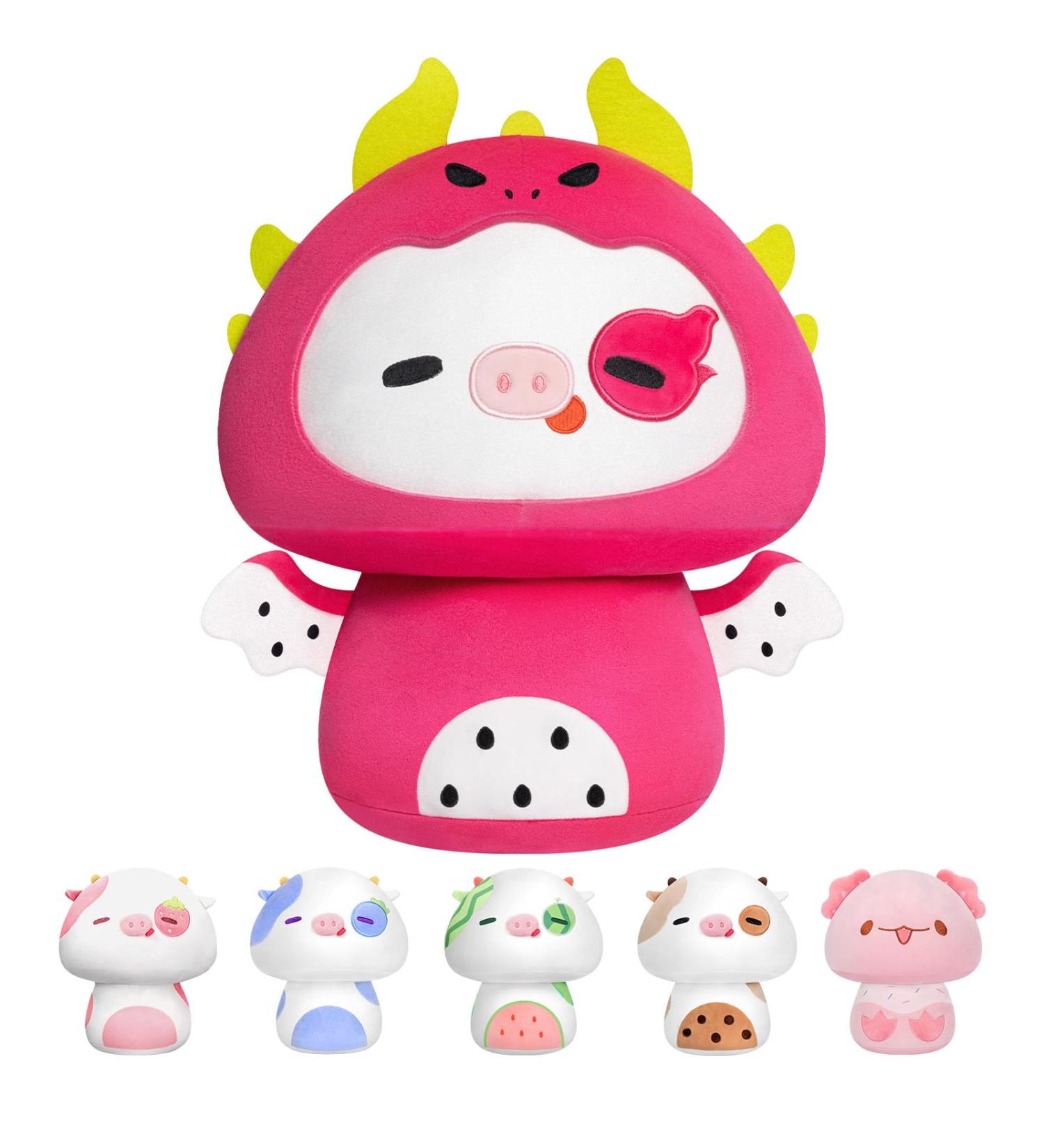 Mewaii 8'' Cow Mushroom Pillow Plush Toy (Dragon Fruit Headgear) - Cuddly 8 Inch Stuffed Animal for Kids - Buy Online on GoSupps.com