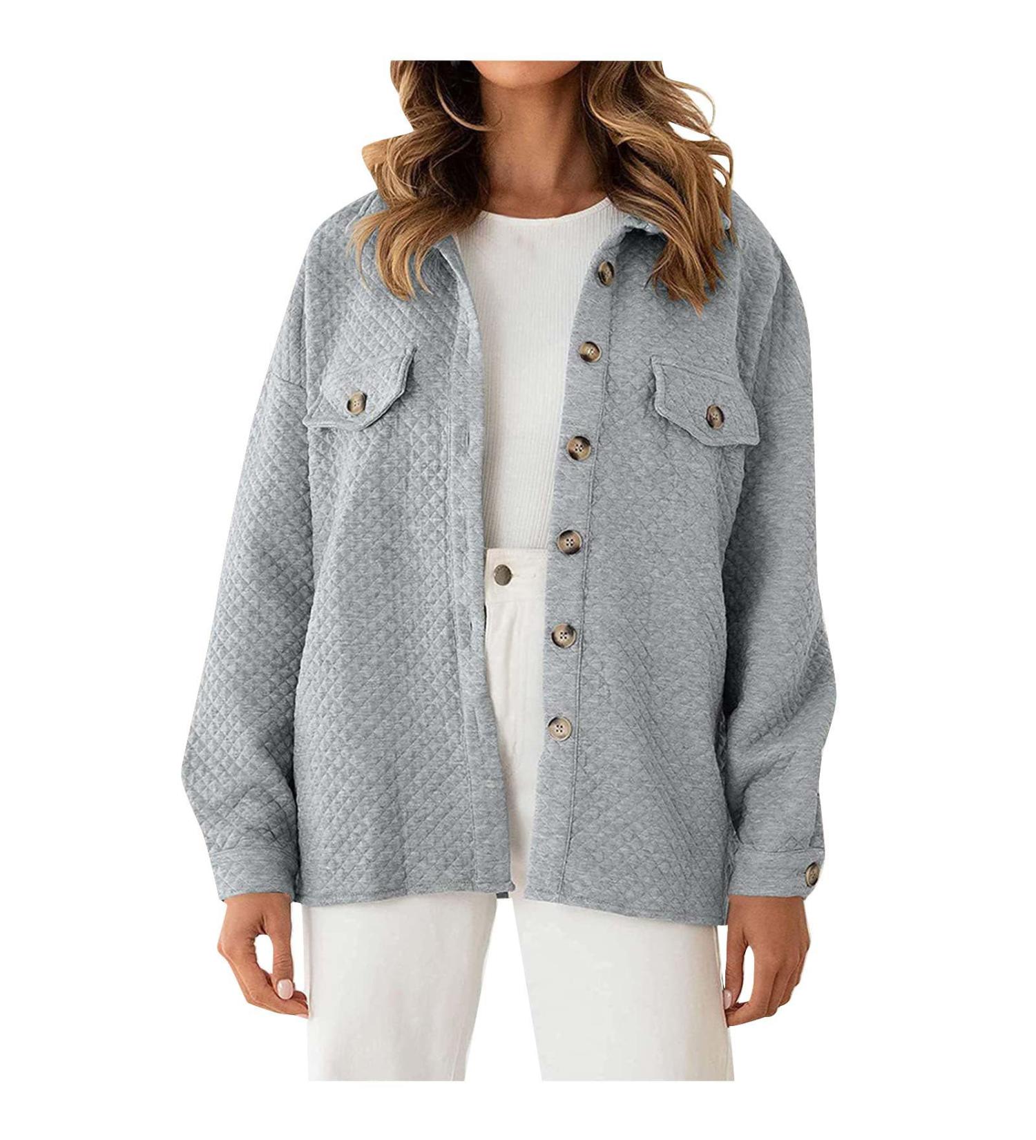 Yihaojia Women's 2023 Fall Oversized Long Sleeve Shacket Jacket Button Down Wool Blend Coats with Pockets Gray#26 XX-Large - Buy Online on GoSupps.com